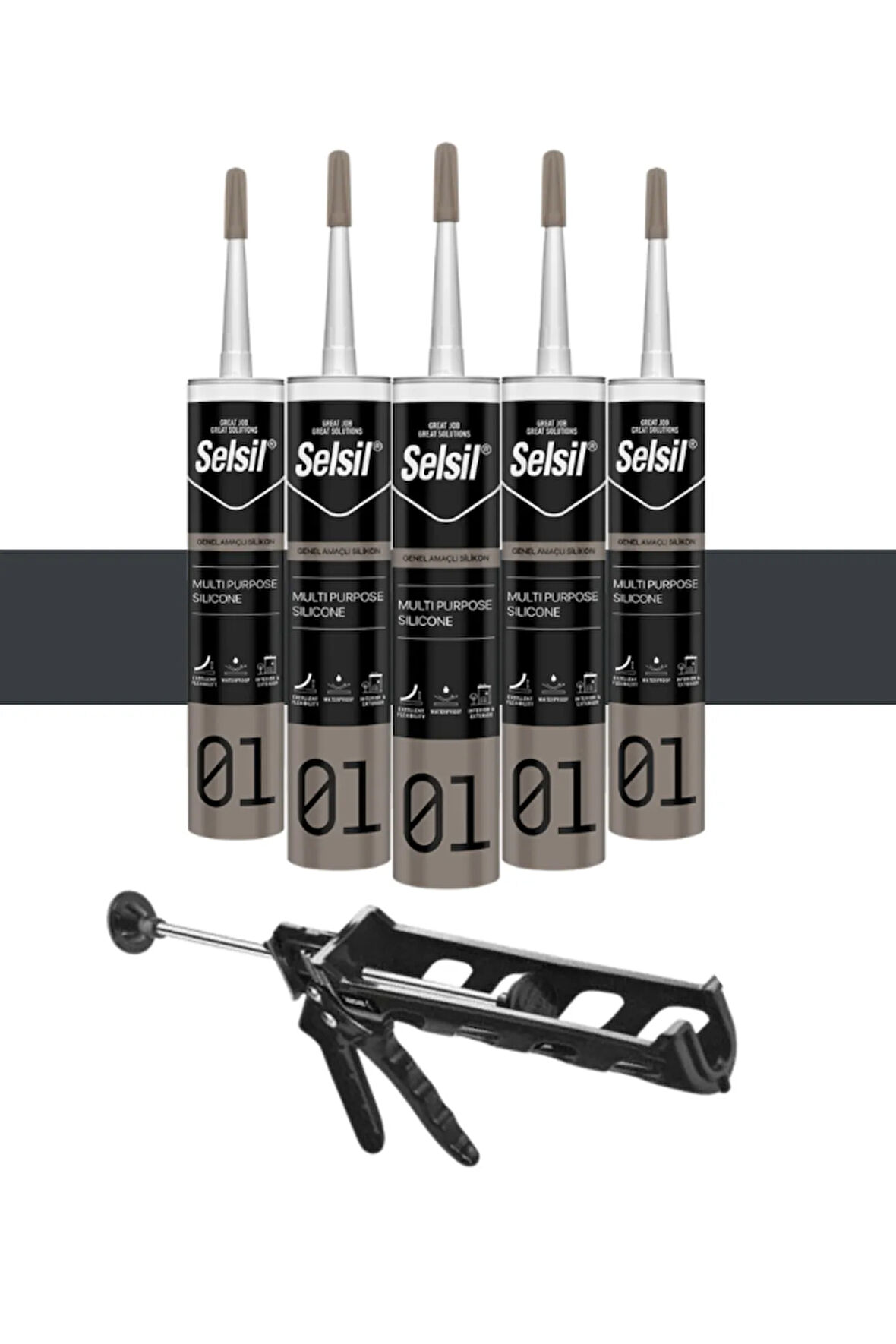Selsil Ga Silikon 280 Gr. Antrasit Gri (5 Adet), Plastik Tabanca