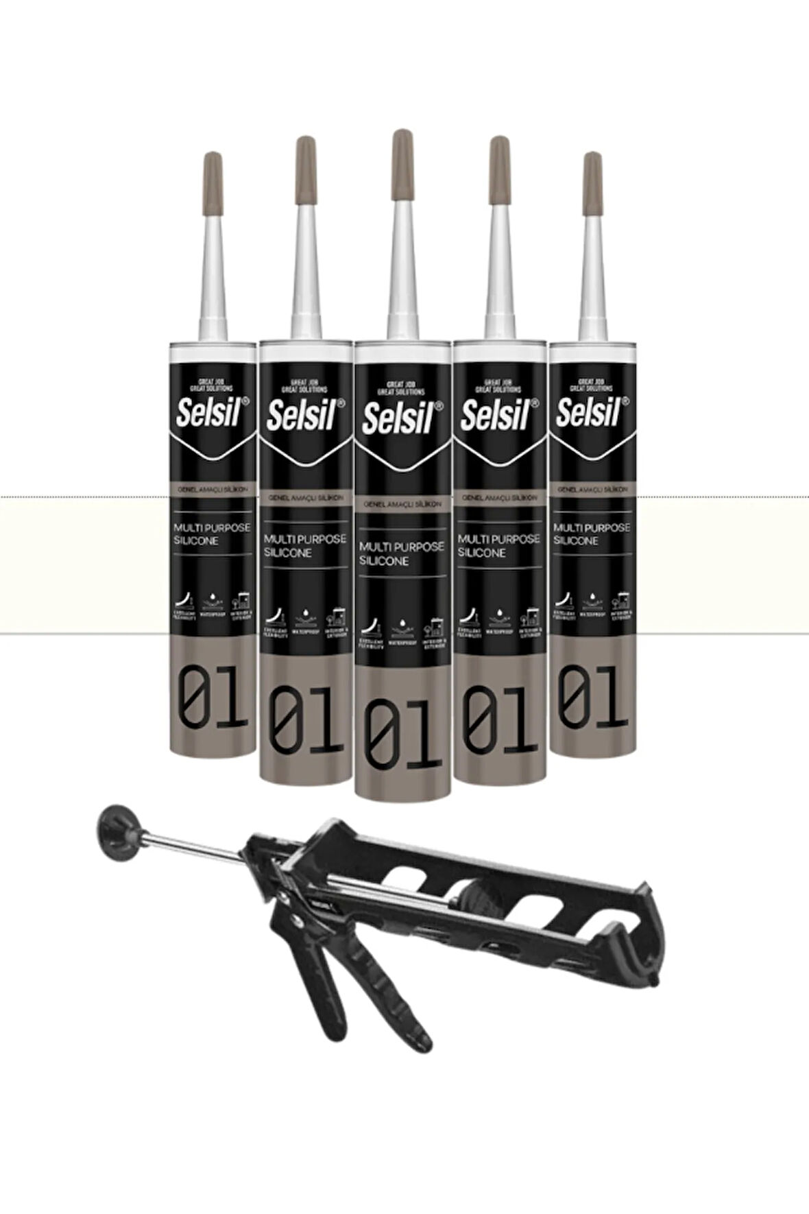 Selsil Ga Silikon 280 Gr. Beyaz (5 Adet), Plastik Tabanca