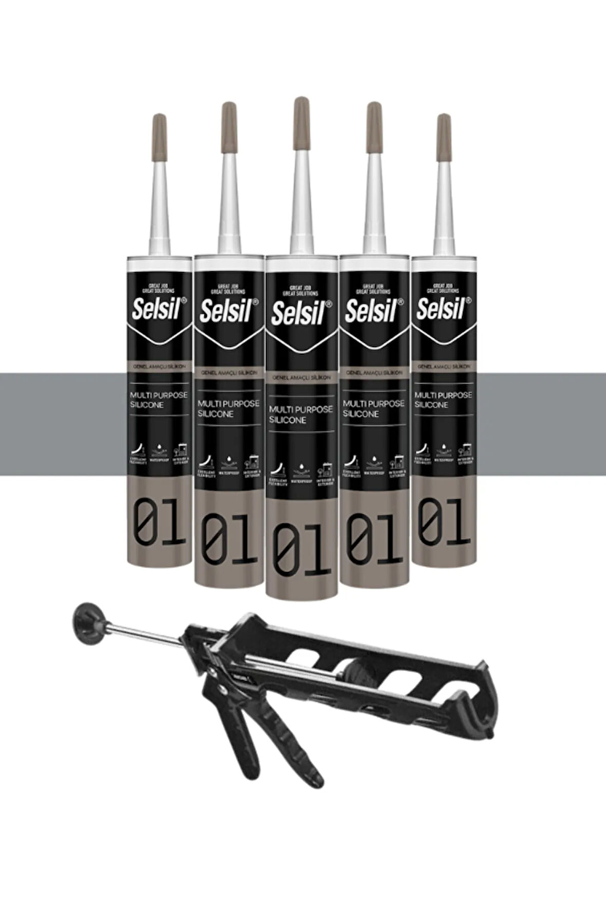 Selsil Ga Silikon 280 Gr. Gri (5 Adet), Plastik Tabanca