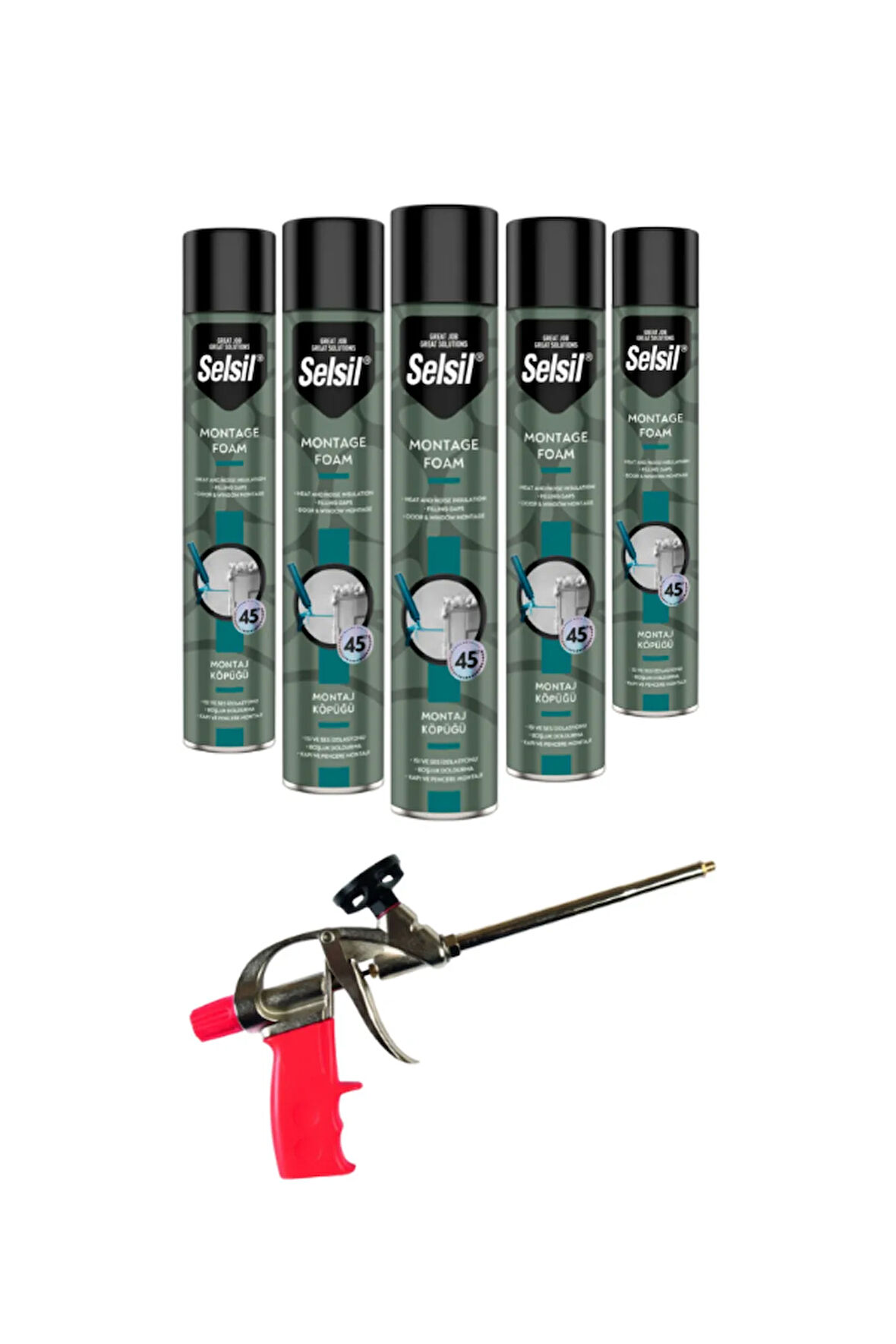 Selsil Pu Tabancalı Montaj Köpüğü 750 Ml. (5 Adet),Demir Köpük Tabancası