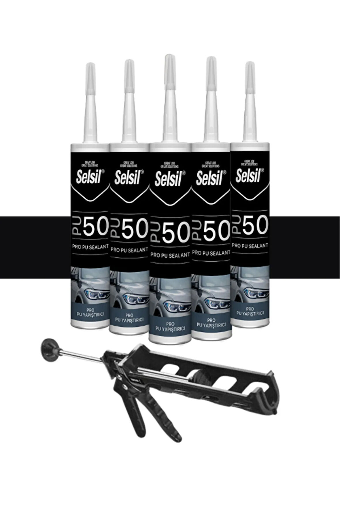 Selsil Pu Mastik 280 Ml. Siyah (5 Adet), Plastik Tabanca