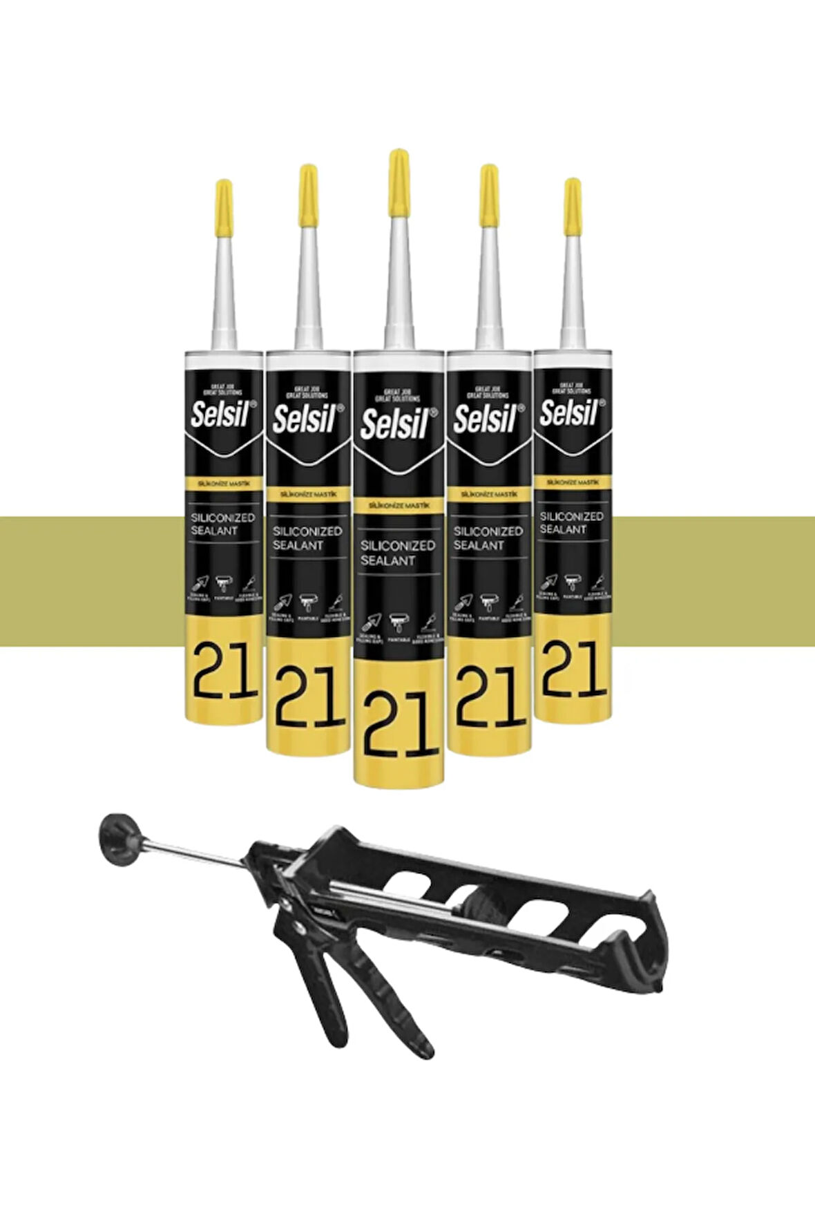 Selsil Silikonize Mastik 500 Gr. Bronz (5 Adet), Plastik Tabanca