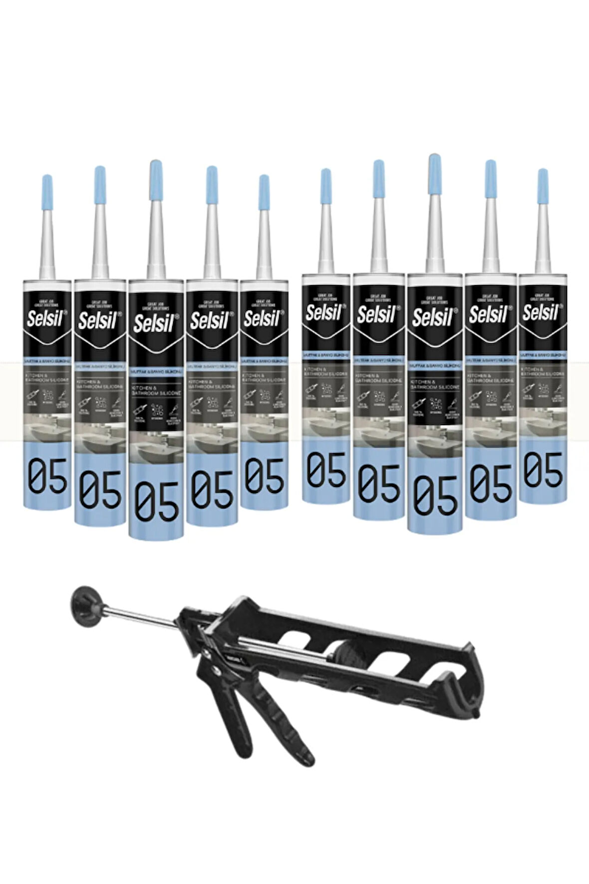 Selsil Duşakabin Silikonu Şeffaf 280 Ml (10 Adet), Plastik Tabanca