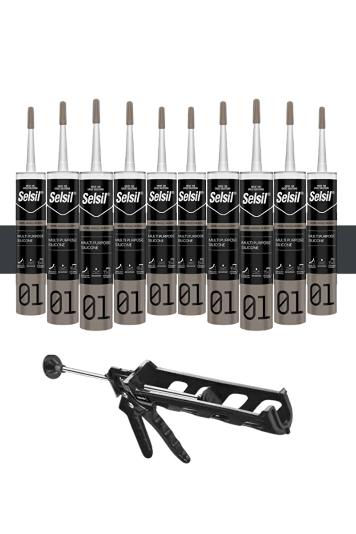 Selsil Ga Silikon 280 Gr. Antrasit Gri (10 Adet), Plastik Tabanca