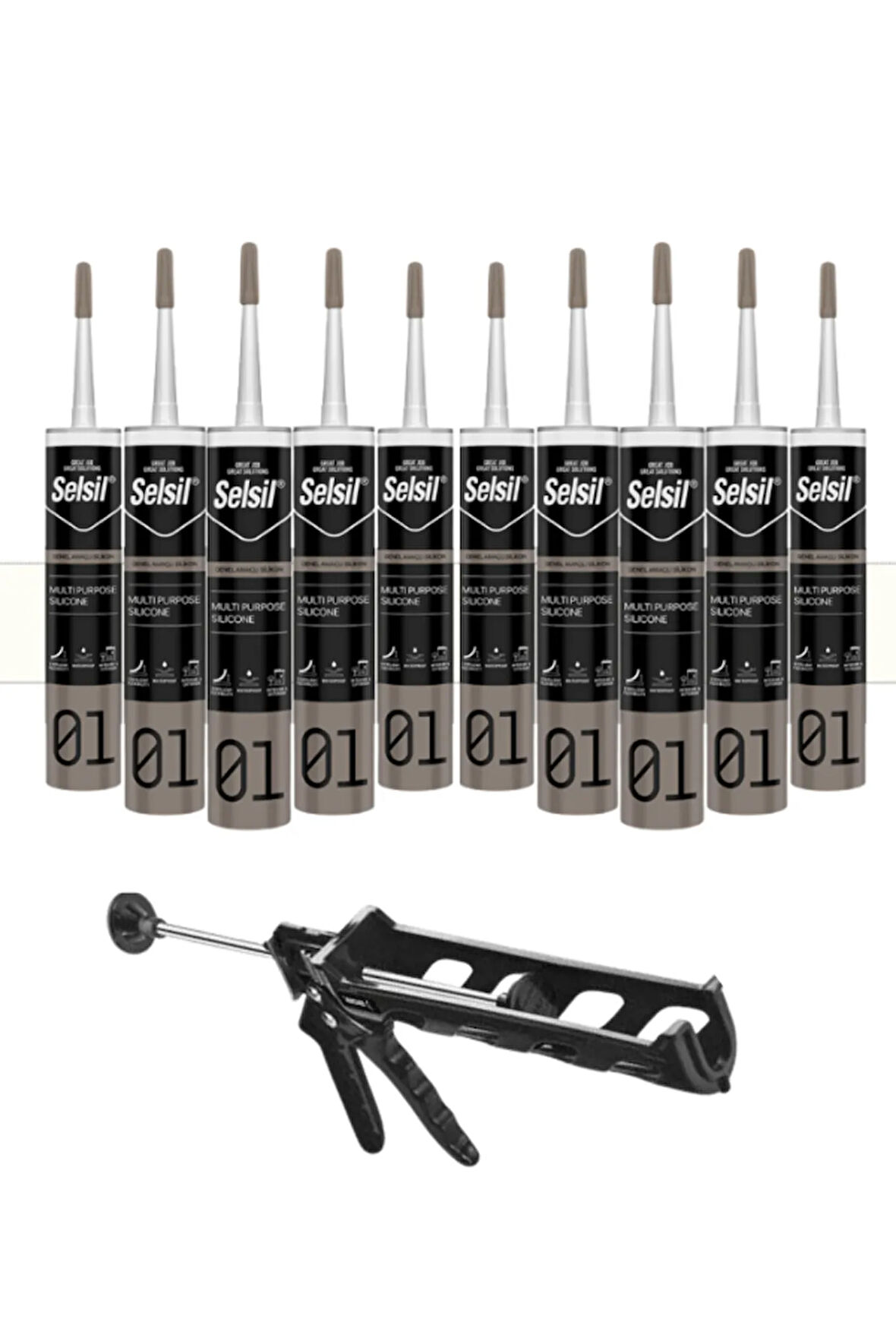 Selsil Ga Silikon 280 Gr. Beyaz (10 Adet), Plastik Tabanca