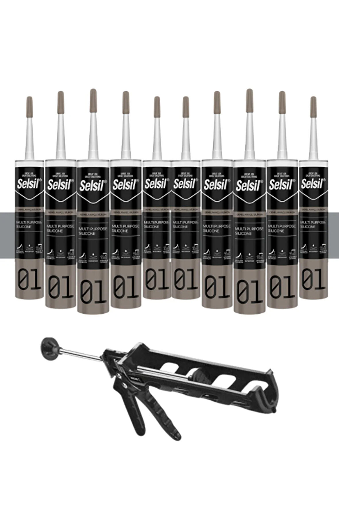 Selsil Ga Silikon 280 Gr. Gri (10 Adet), Plastik Tabanca