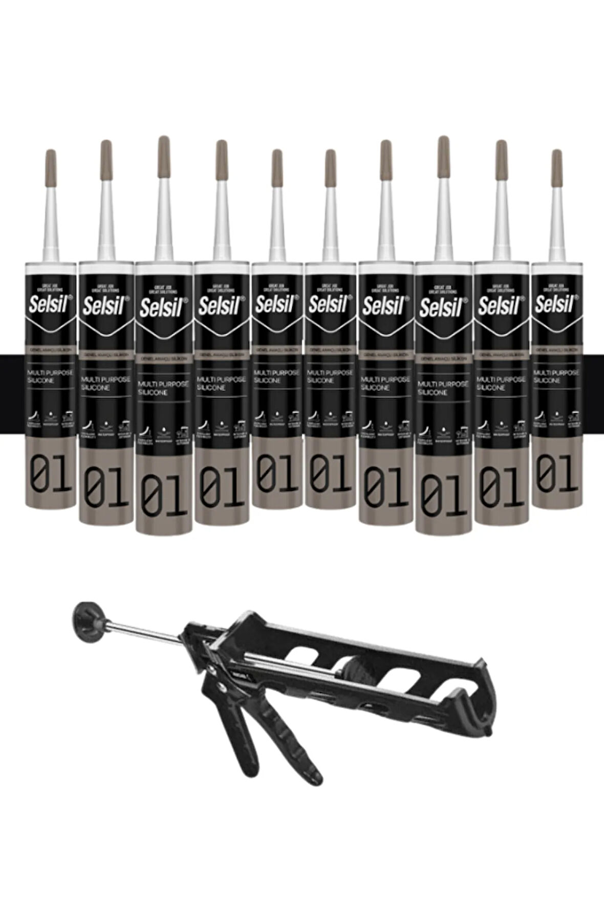 Selsil Ga Silikon 280 Gr. Siyah (10 Adet), Plastik Tabanca