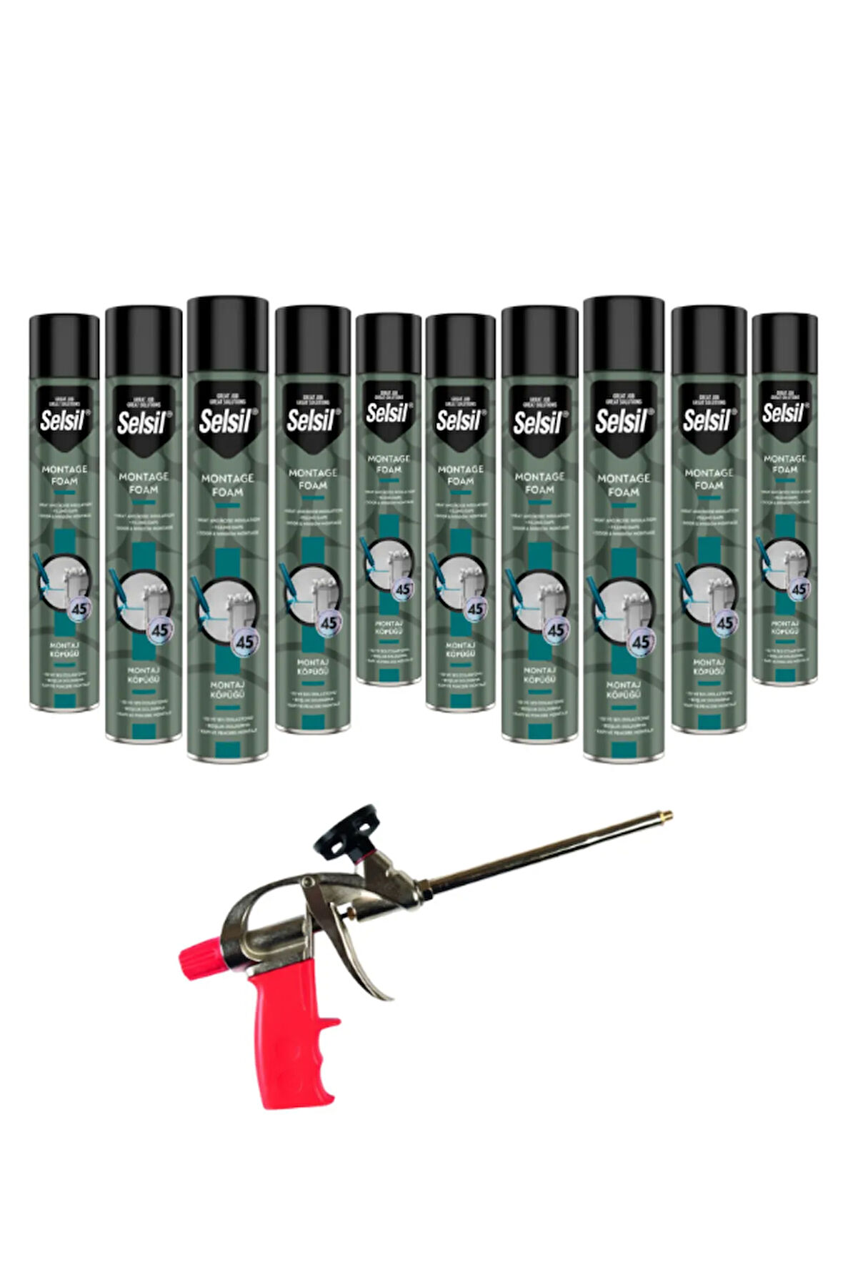 Selsil Pu Tabancalı Montaj Köpüğü 750 Ml. (10 Adet),Demir Köpük Tabancası