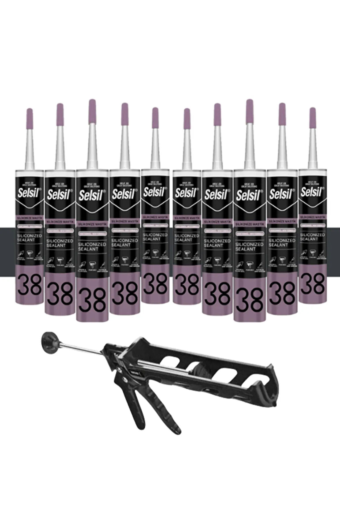 Selsil Silikonize Mastik 500 Gr Antrasit Gri (10 Adet), Plastik Tabanca