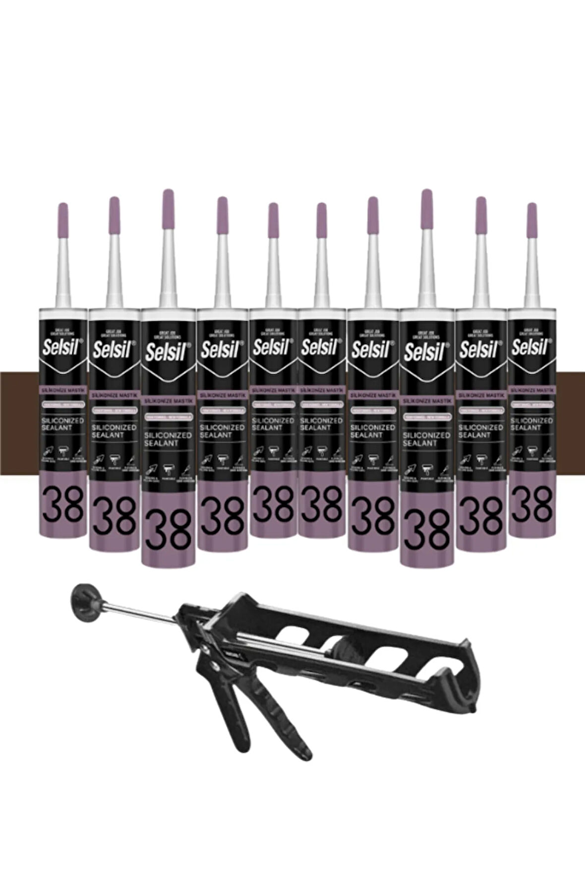 Selsil Silikonize Mastik 500 Gr K.Kahverengi  (10 Adet), Plastik Tabanca