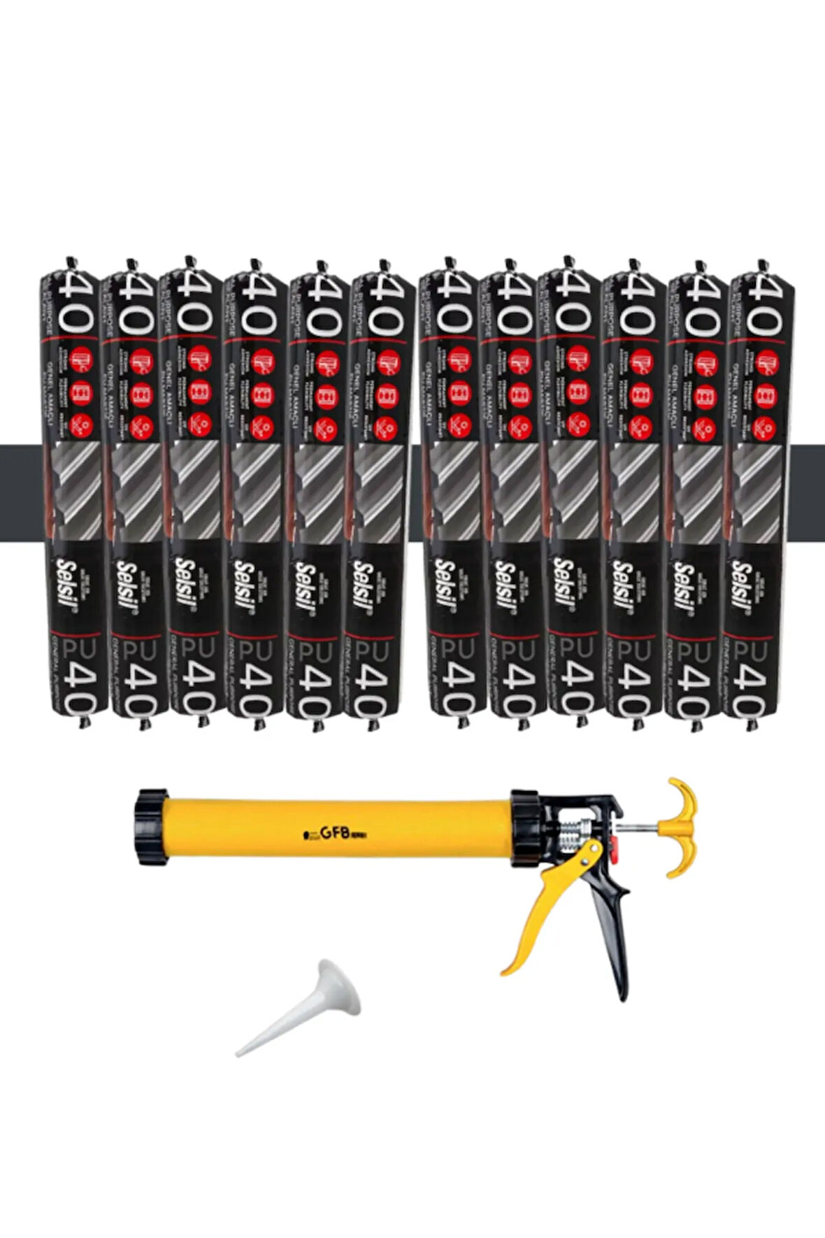 Selsil Sosis Pu Mastik 600 Ml Antrasit (10 Adet),Sosis Tabancası 600 Ml