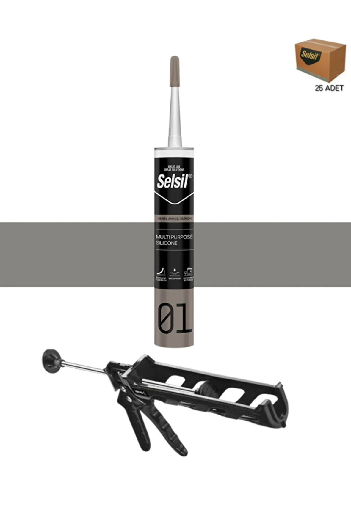 Selsil Ga Silikon 280 Gr. Alüminyum Gri (25 Adet), Plastik Tabanca