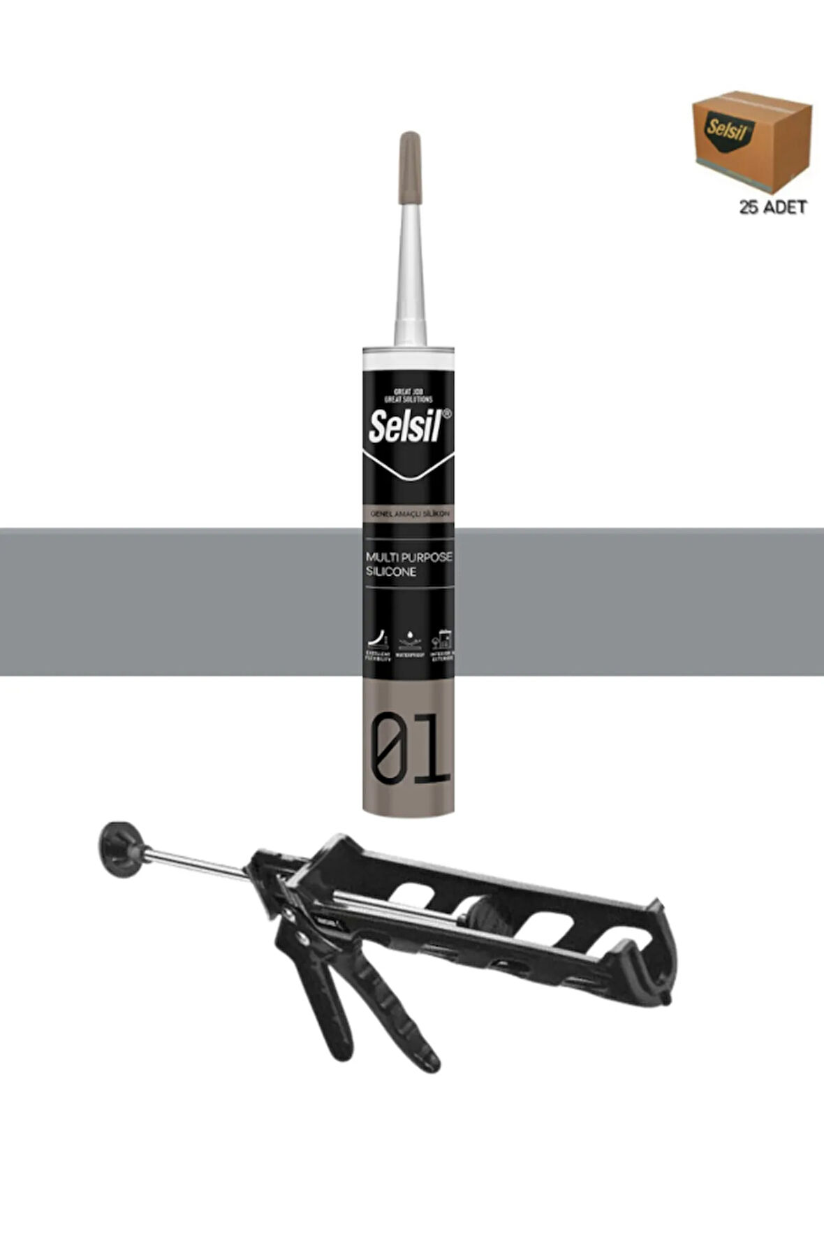 Selsil Ga Silikon 280 Gr. Gri (25 Adet), Plastik Tabanca