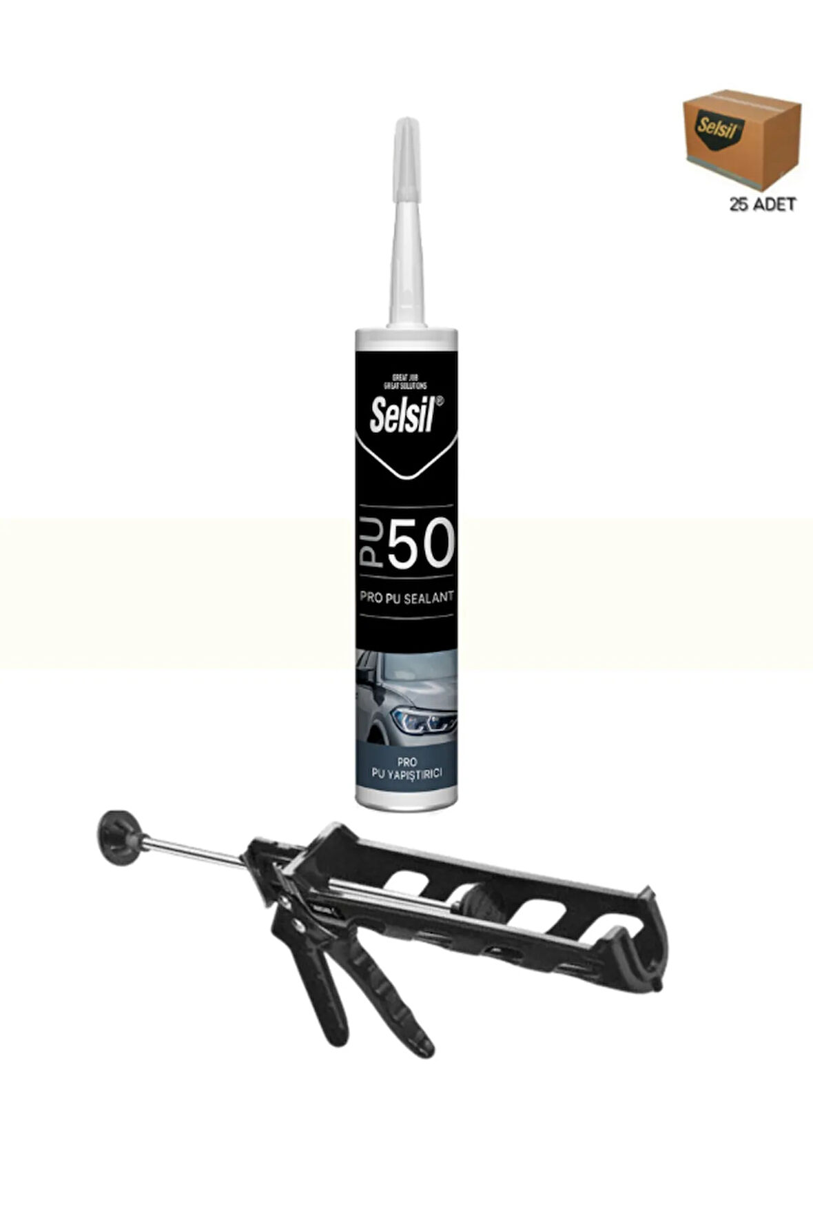 Selsil Pu Mastik 280 Ml Beyaz (25 Adet), Plastik Tabanca