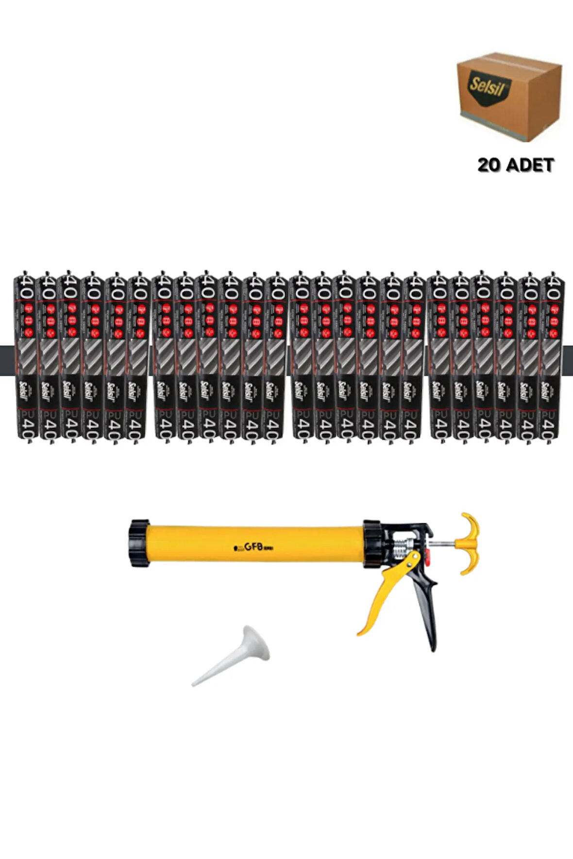 Selsil Sosis Pu Mastik 600 Ml Antrasit (20 Adet),Sosis Tabancası 600 Ml