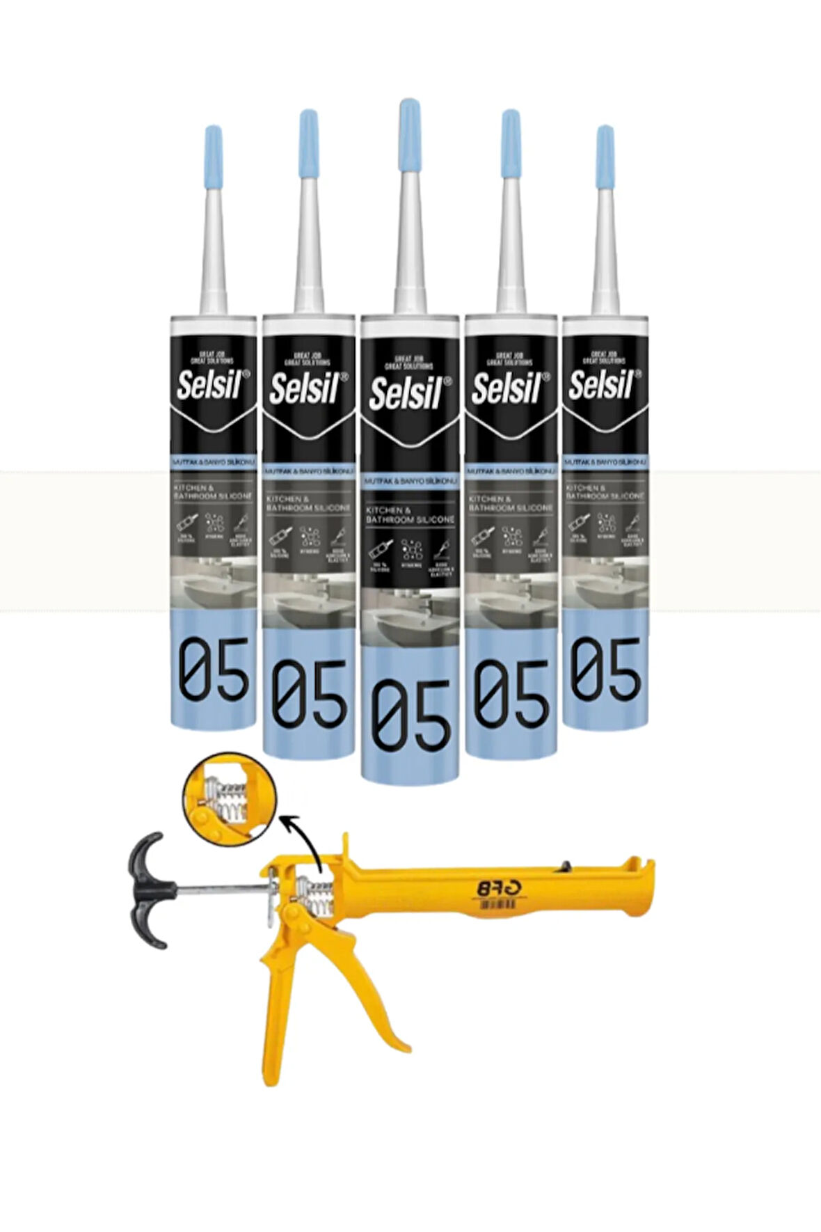 Selsil Duşakabin Silikonu Şeffaf 280 Ml (5 Adet),Alüminyum Tabanca