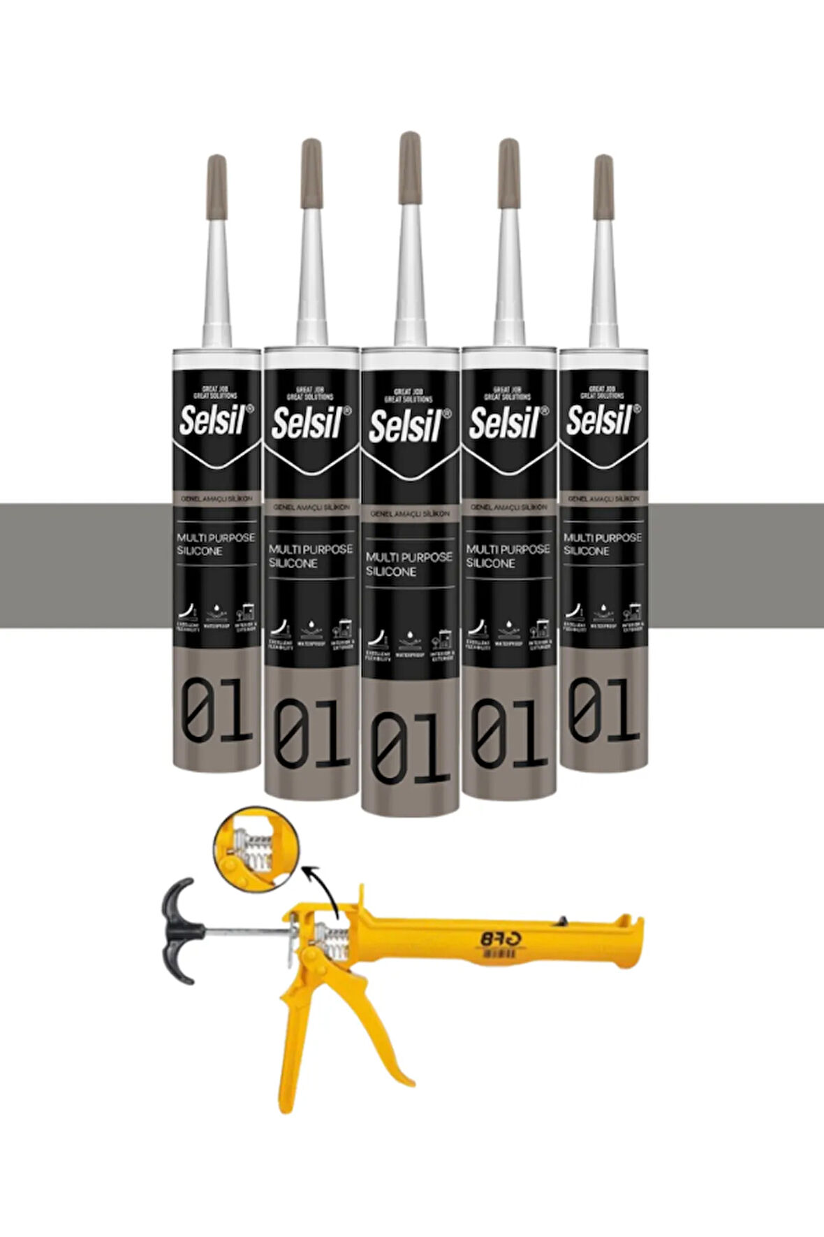 Selsil Ga Silikon 280 Gr. Alüminyum Gri (5 Adet),Alüminyum Tabanca