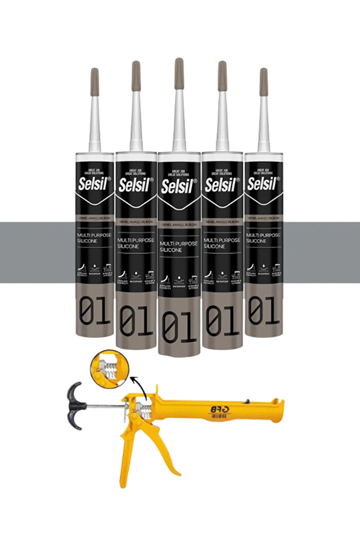 Selsil Ga Silikon 280 Gr. Gri (5 Adet),Alüminyum Tabanca