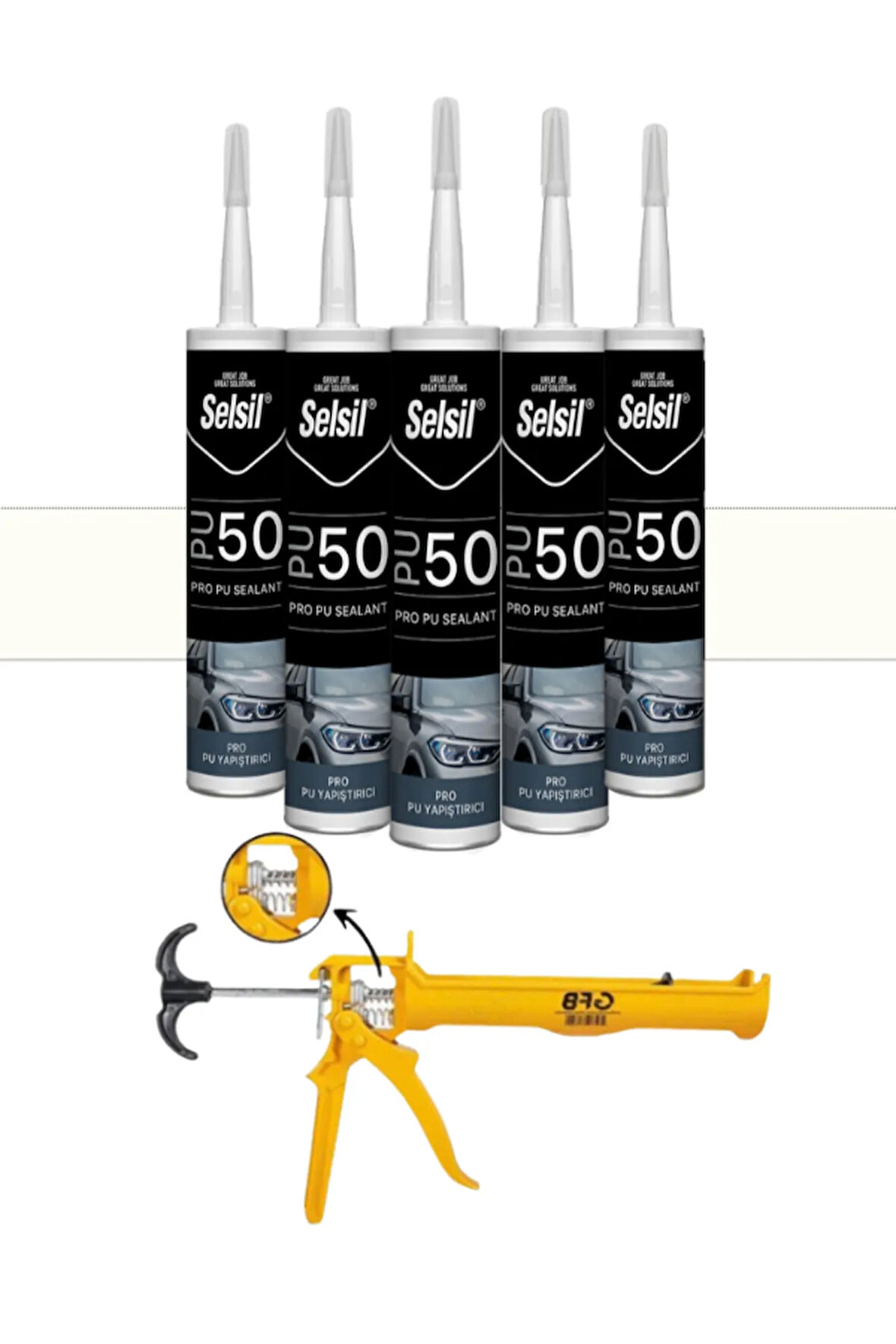 Selsil Pu Mastik 280 Ml Beyaz (5 Adet),Alüminyum Tabanca