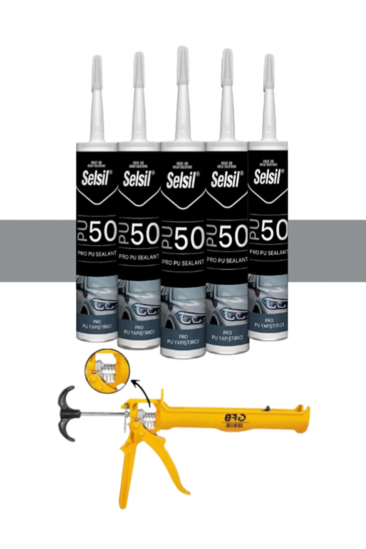 Selsil Pu Mastik 280 Ml Gri (5 Adet),Alüminyum Tabanca