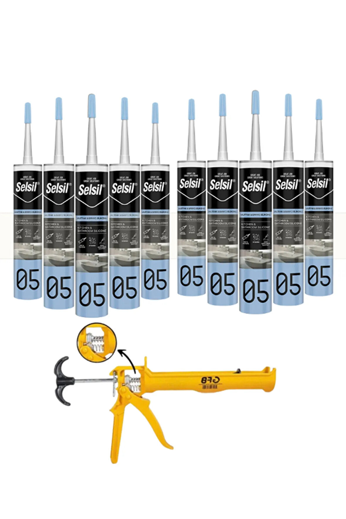 Selsil Duşakabin Silikonu Şeffaf 280 Ml (10 Adet),Alüminyum Tabanca