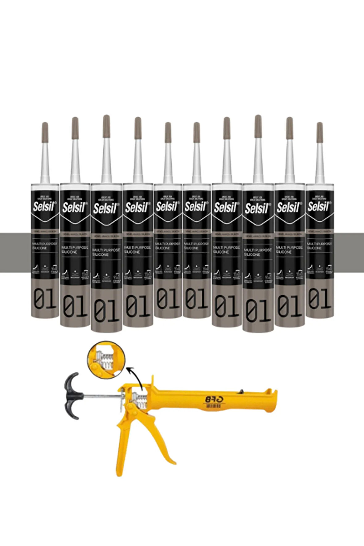 Selsil Ga Silikon 280 Gr. Alüminyum Gri (10 Adet),Alüminyum Tabanca