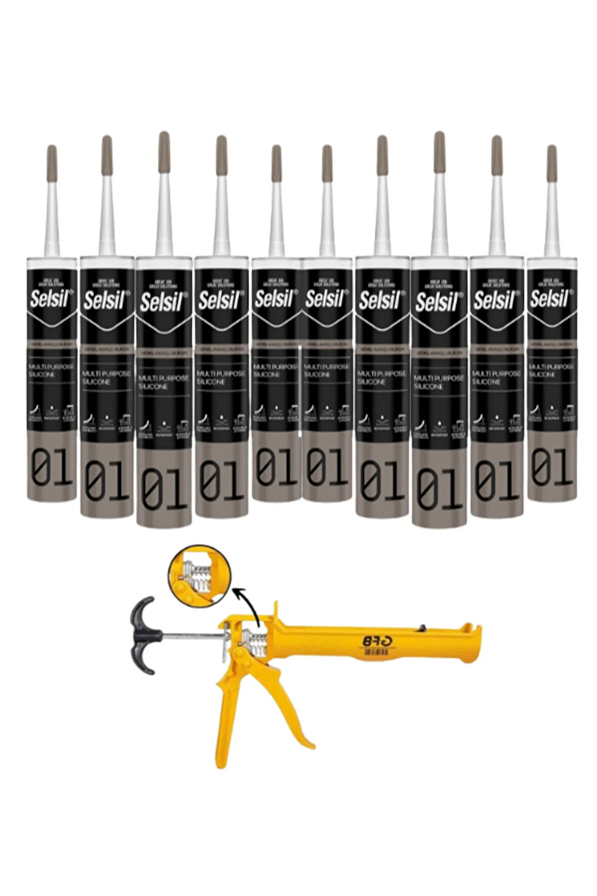 Selsil Ga Silikon 280 Gr. Gri (10 Adet),Alüminyum Tabanca