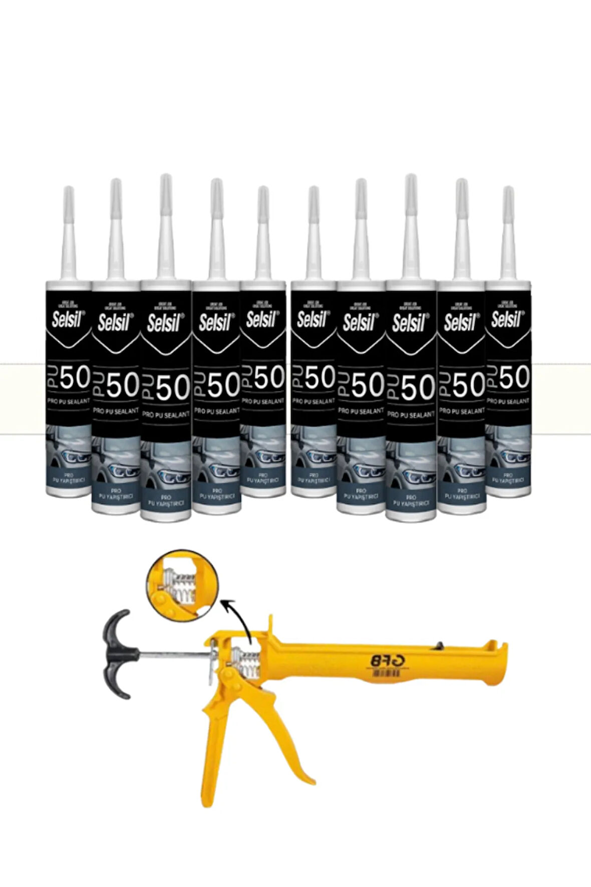 Selsil Pu Mastik 280 Ml Beyaz (10 Adet),Alüminyum Tabanca