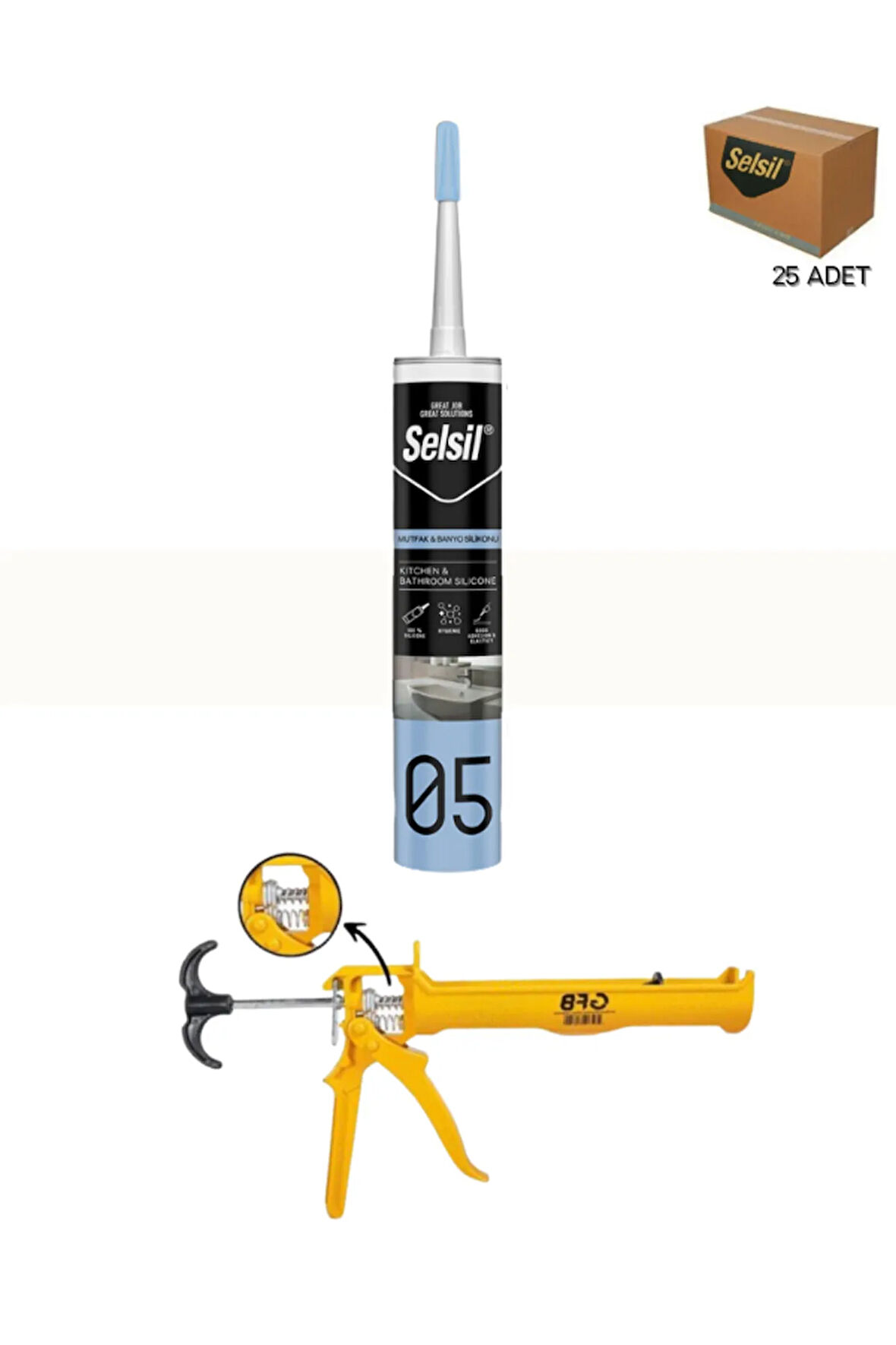 Selsil Duşakabin Silikonu Şeffaf 280 Ml (25 Adet),Alüminyum Tabanca