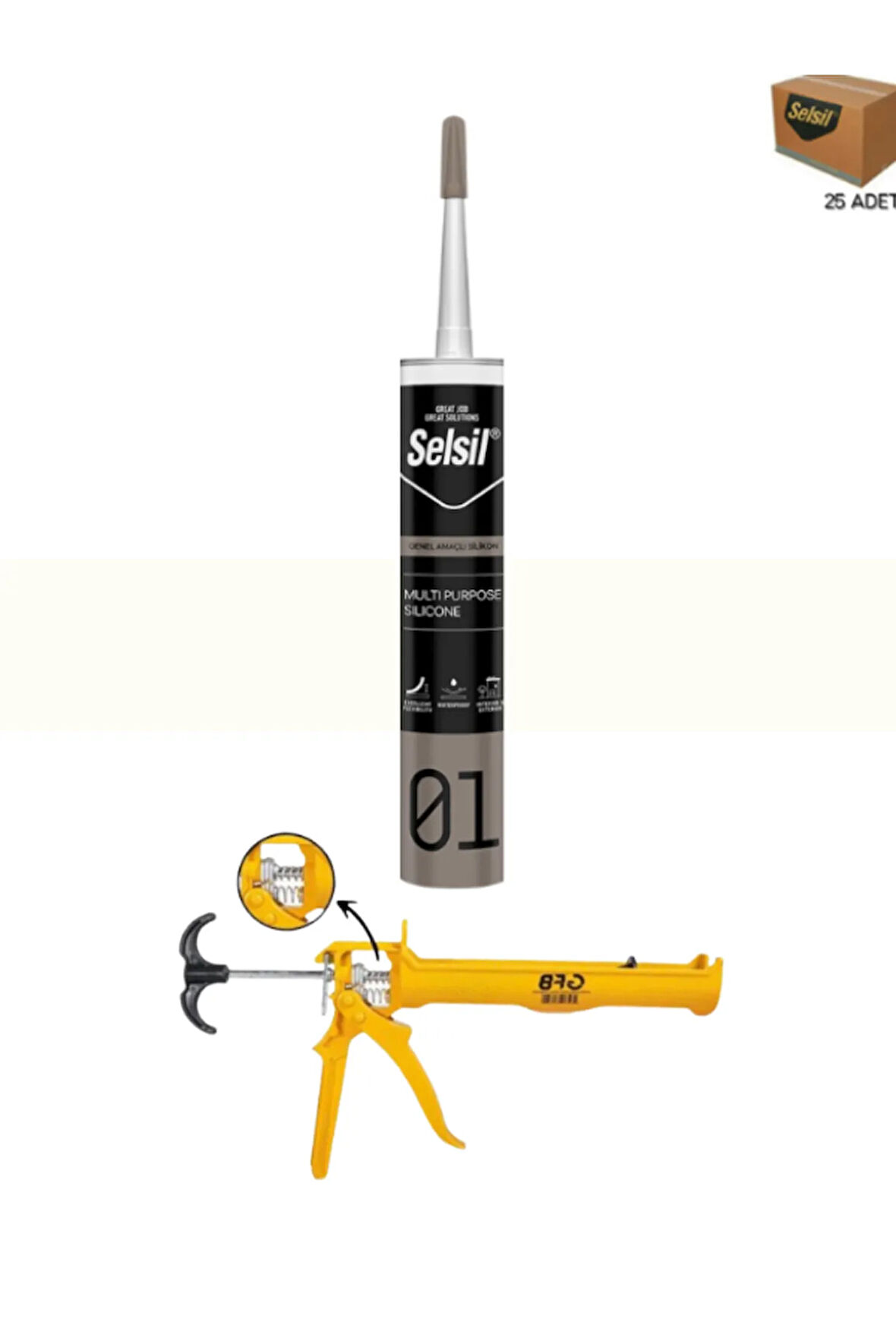 Selsil Ga Silikon 280 Gr. Beyaz (25 Adet),Alüminyum Tabanca