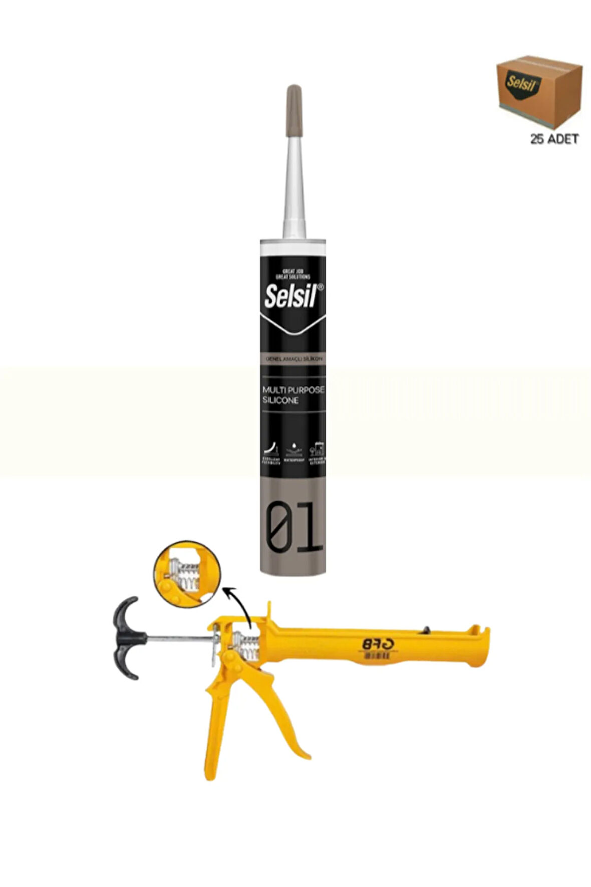 Selsil Pu Mastik 280 Ml Beyaz (25 Adet),Alüminyum Tabanca