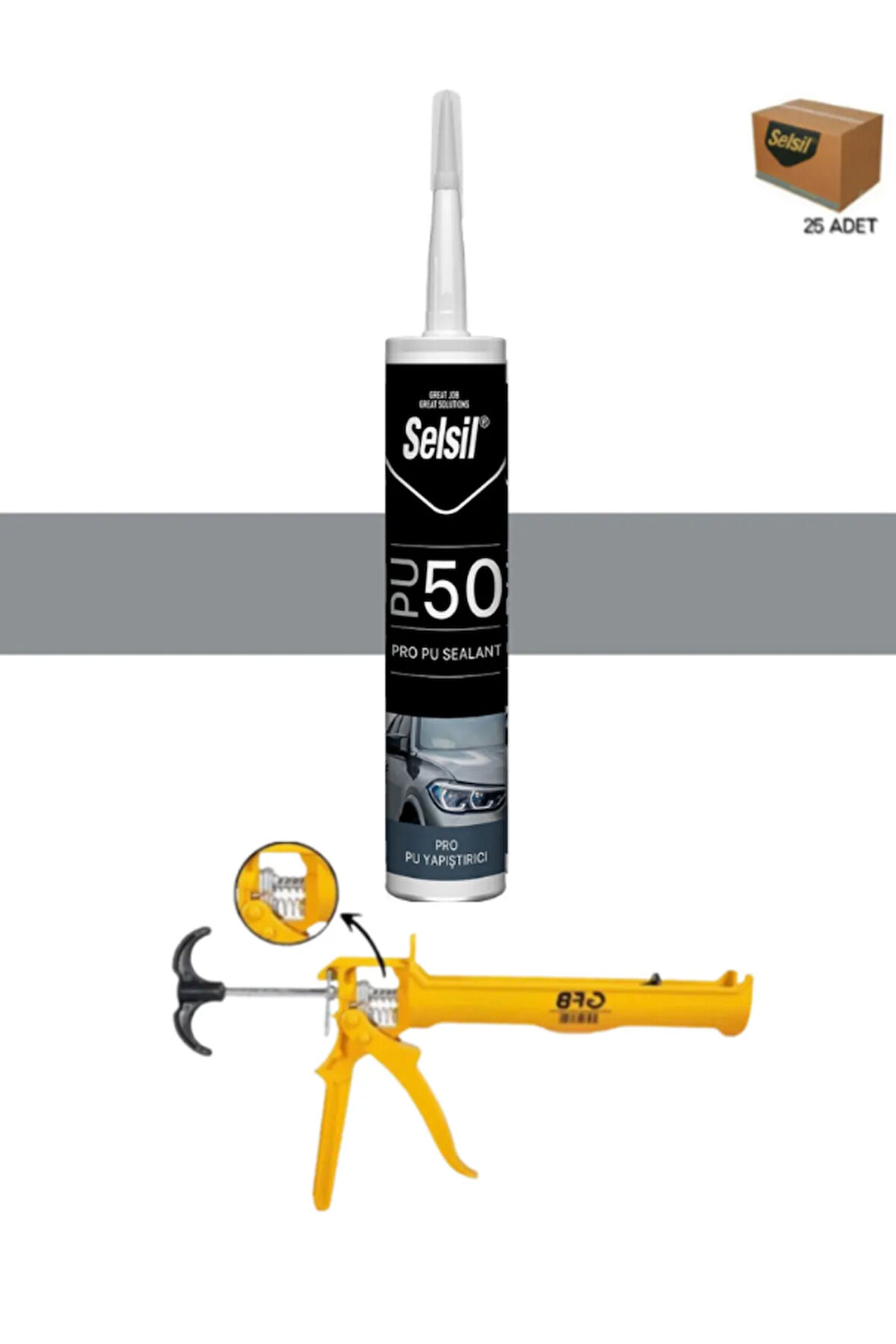 Selsil Pu Mastik 280 Ml Gri (25 Adet),Alüminyum Tabanca