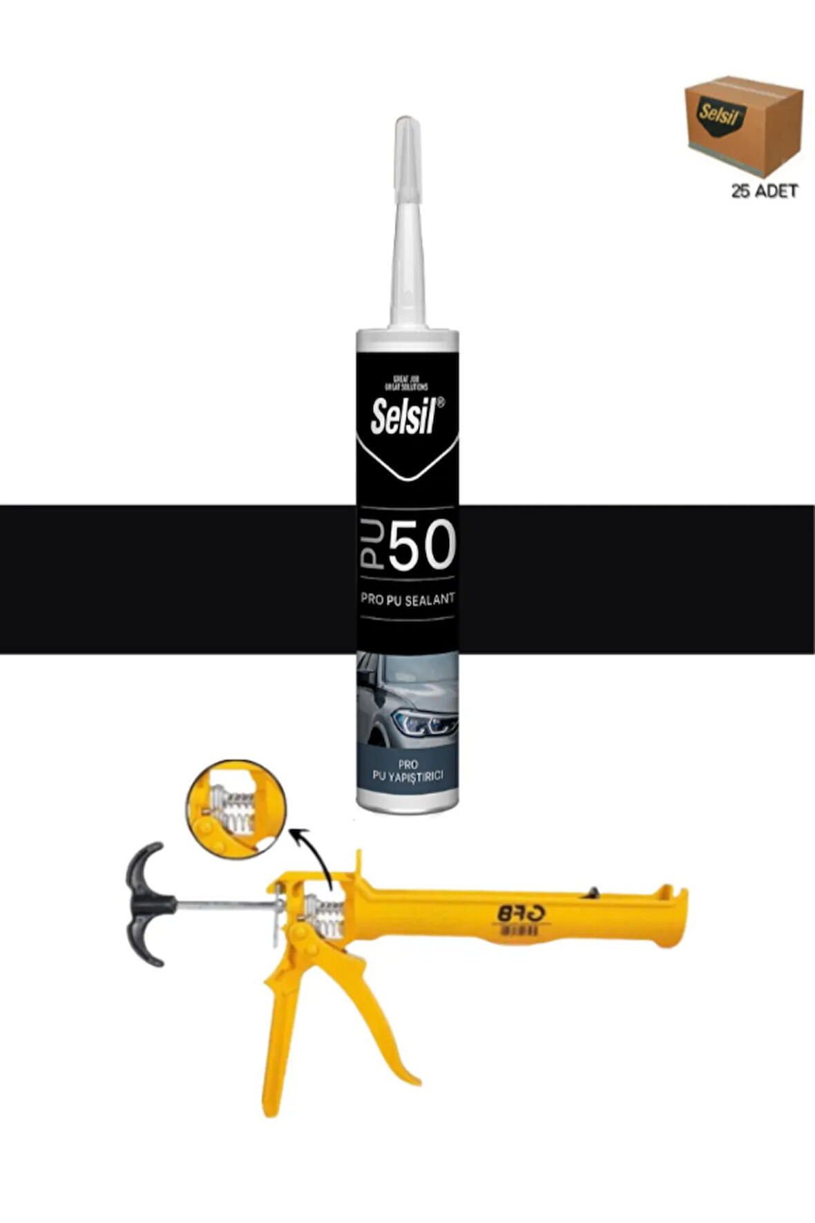 Selsil Pu Mastik 280 Ml Siyah (25 Adet),Alüminyum Tabanca