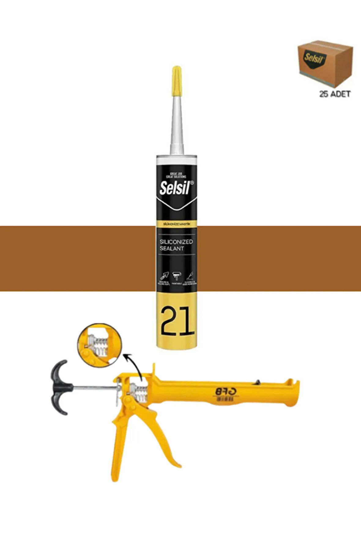 Selsil Silikonize Mastik 500 Gr Altınmeşe (25 Adet),Alüminyum Tabanca