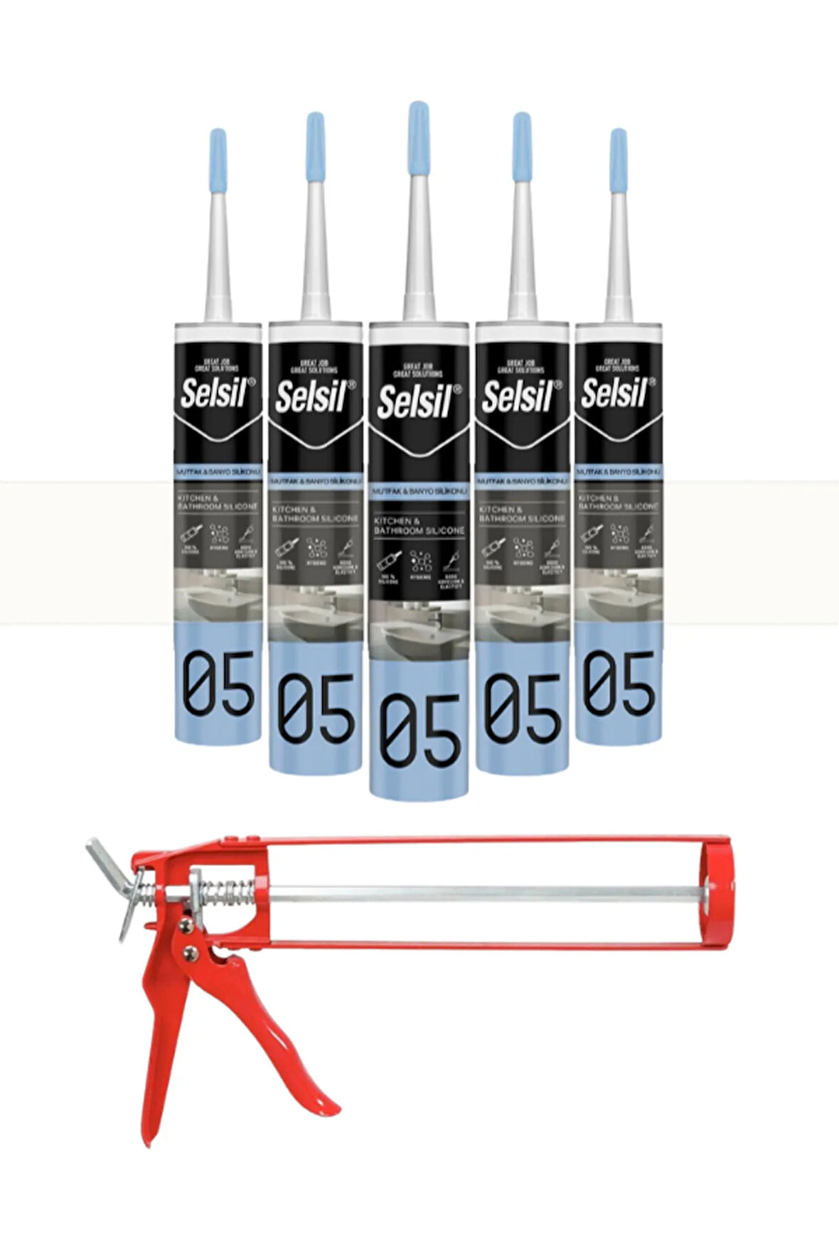 Selsil Duşakabin Silikonu Şeffaf 280 Ml (5 Adet),Demir Tabanca