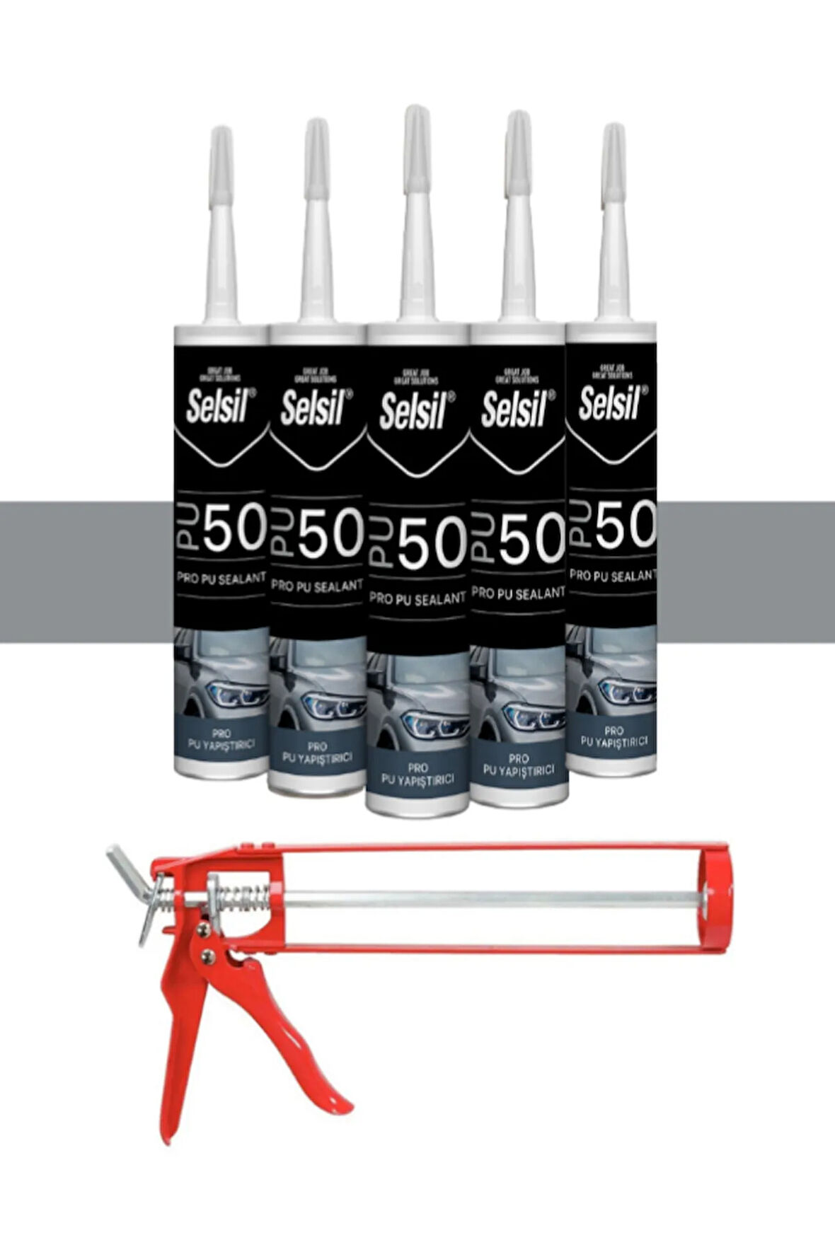 Selsil Pu Mastik 280 Ml Gri (5 Adet),Demir Tabanca