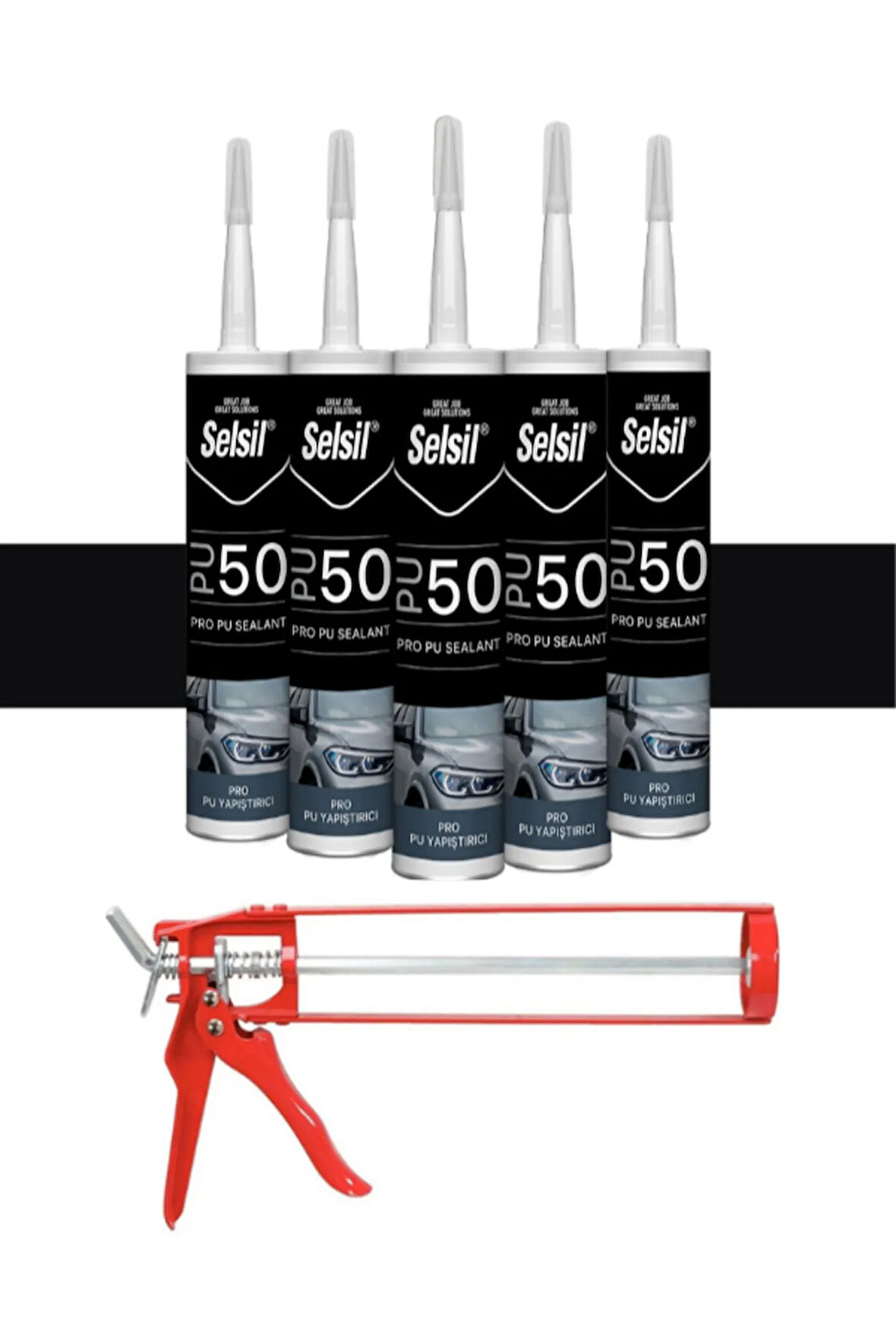 Selsil Pu Mastik 280 Ml Siyah (5 Adet),Demir Tabanca