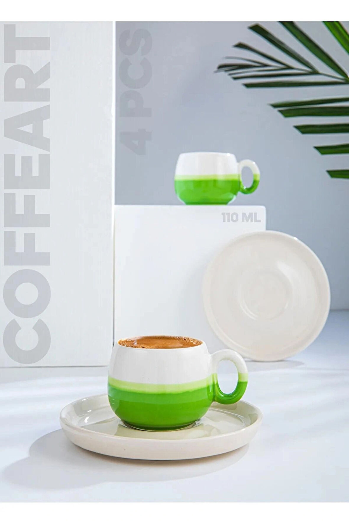 Coffeart El Yapımı Tombul 2 Kişilik Kahve Seti, 2'li Espresso, Türk Kahvesi Fincanı (96-806-K-2)