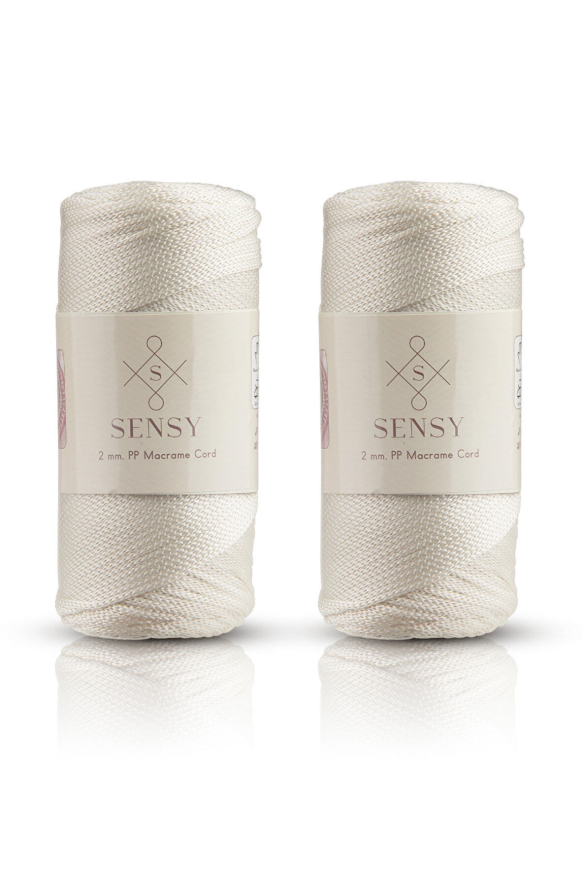 SENSY Premium 400 Gr Polyester Makrome İpi 2 mm 2li Set Ekru makrame ip supla çanta ipi No:4