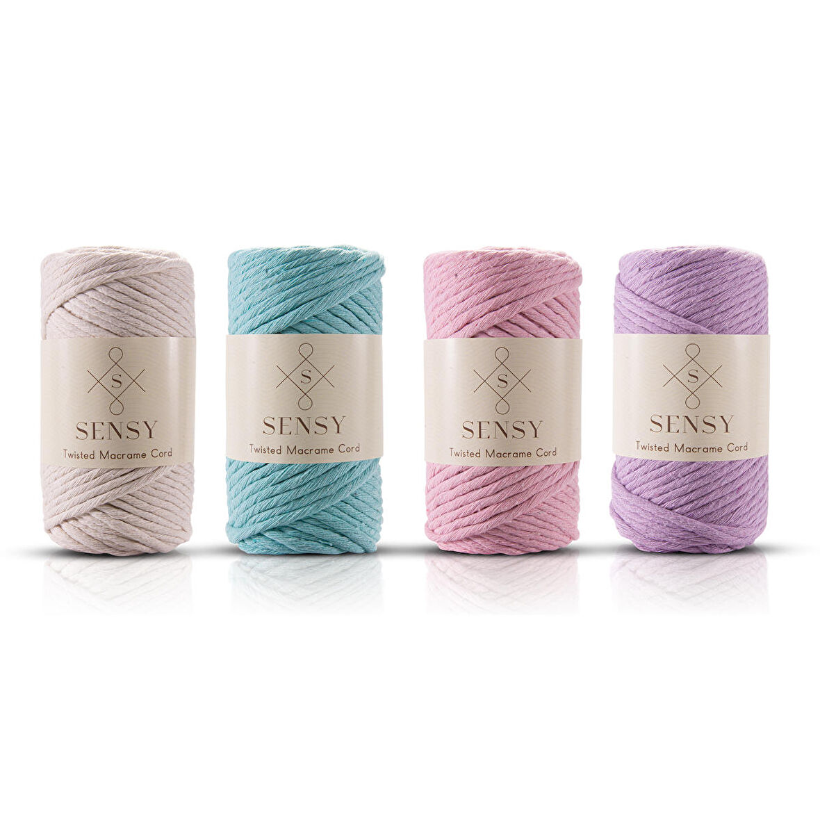 SENSY Premium Taranan Makrome Makrame Hobi İpi 4lü Set Ekru - Mint - Bebe Pembesi - Lila