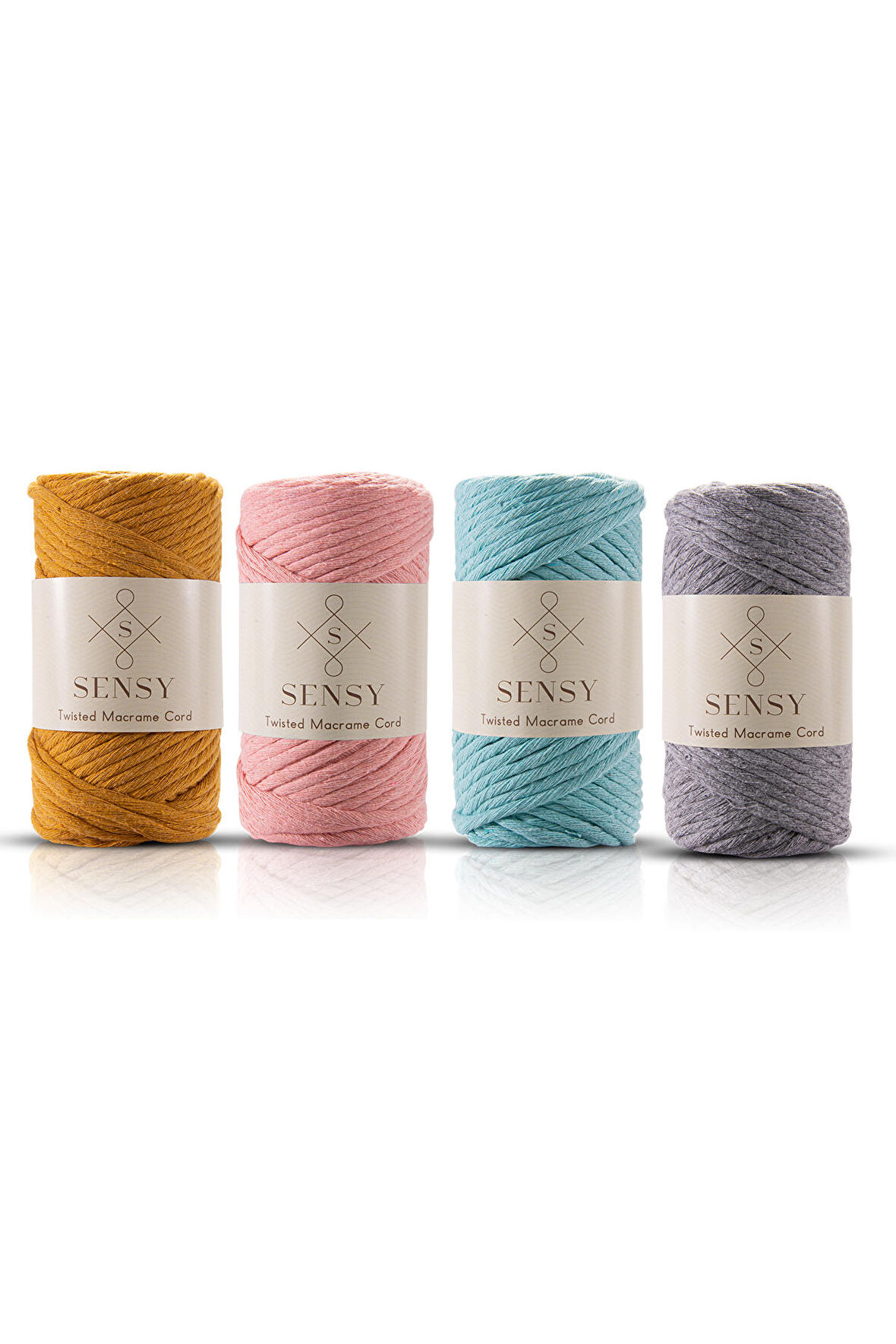 SENSY Premium Taranan iplik Makrome Makrame Hobi ipi 4lü Set Hardal-Somon-Mint-Orta Gri Makrome ip
