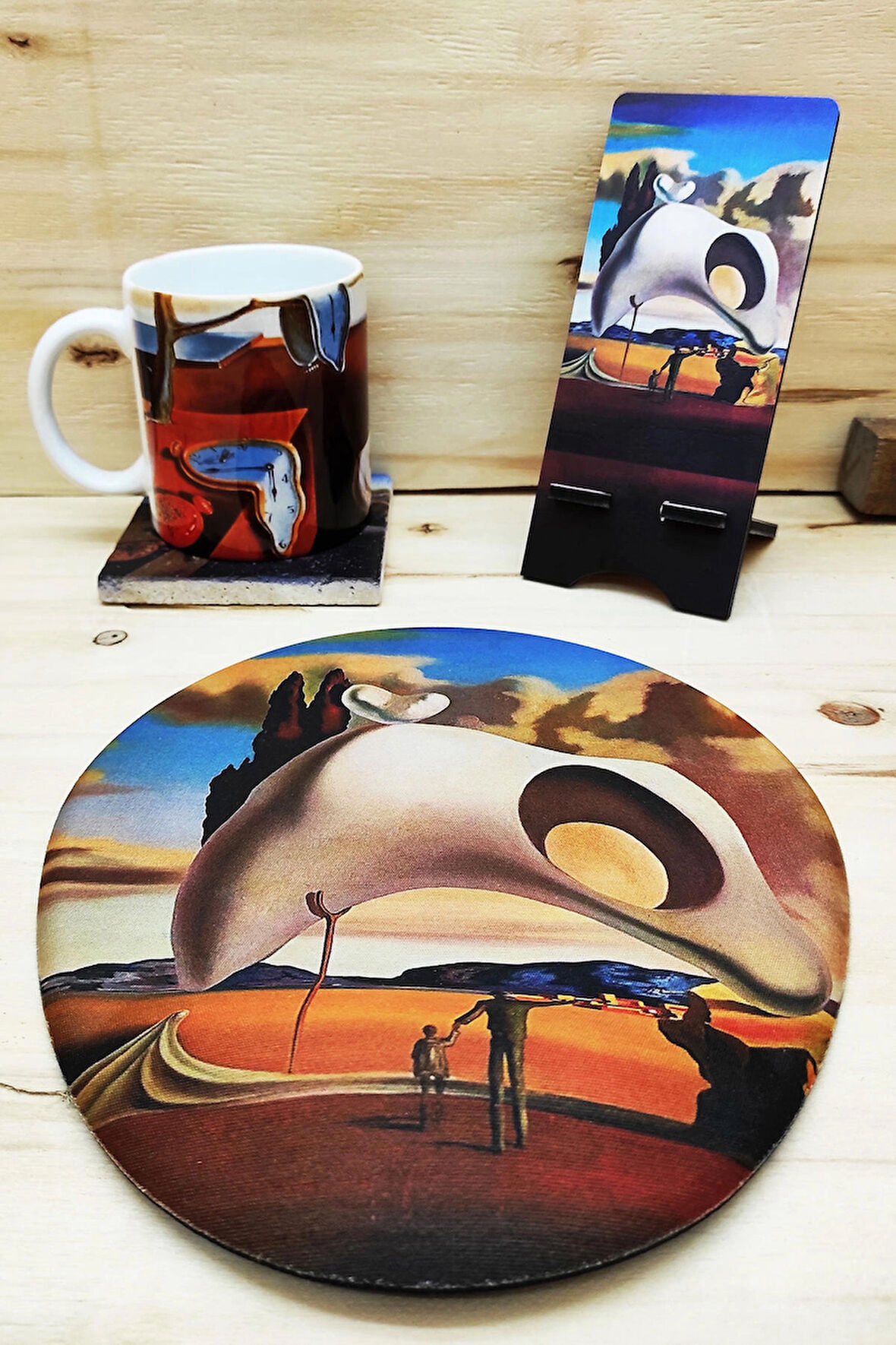 Salvador Dali Set 6 - Kupa Traverten Bardak Altlığı Mousepad Mdf Telefon Standı