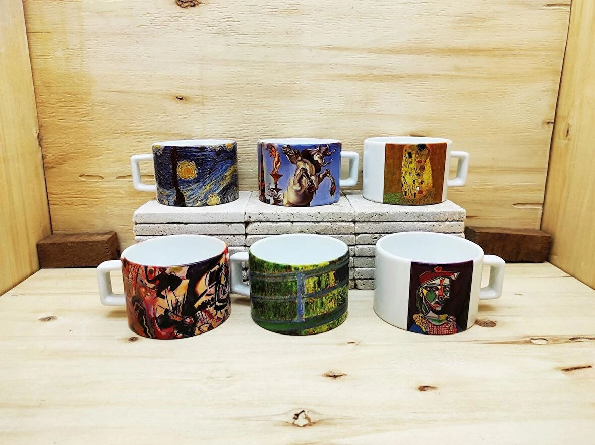 Dali, Van Gogh, Picasso, Kandinsky, Gustav Klimt, Monet Tasarımlı 6'lı Çay/kahve Fincanı Seti