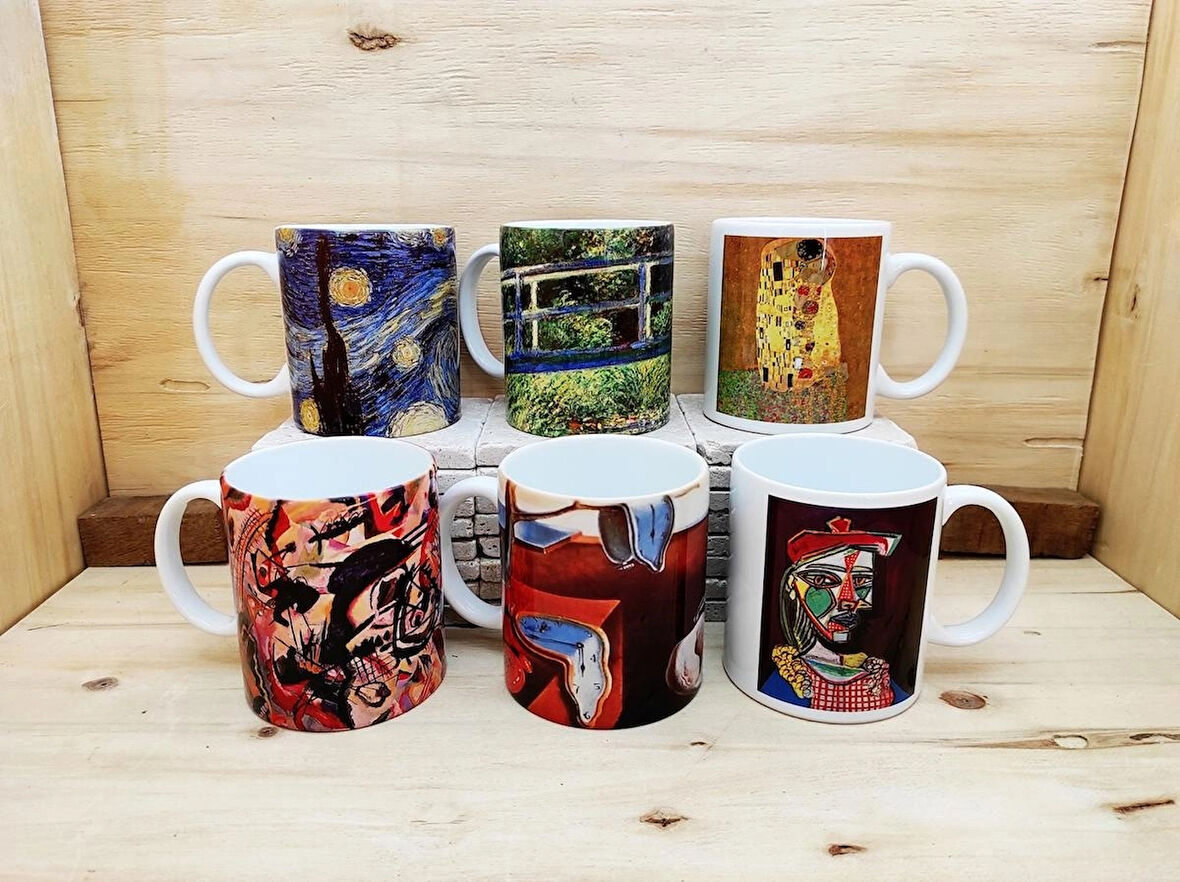 Dali,van Gogh,picasso,kandinsky,gustav Klimt,monet Tasarımlı 6'lı Kupa Bardak Fincan Mug Seti