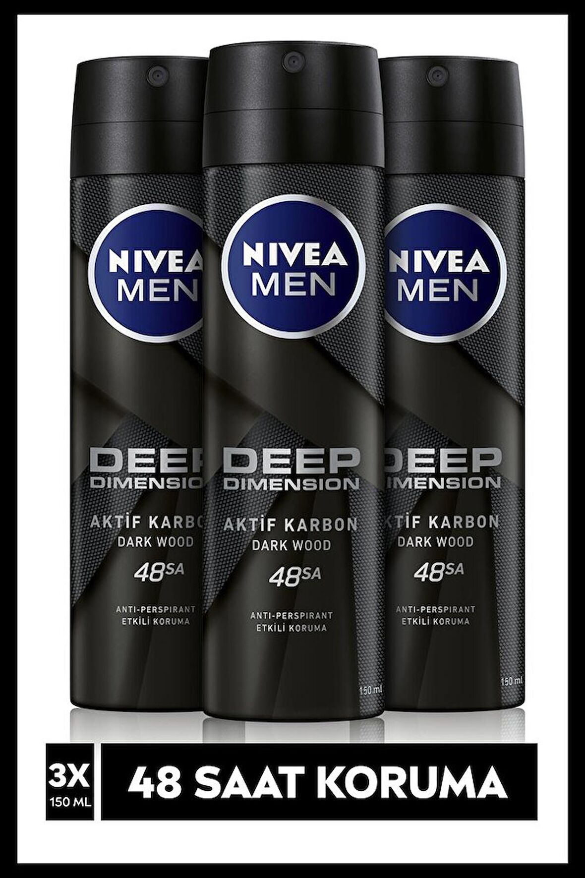 Nivea Men Deodorant Deep Dimension Dark Wood 150 ML - 3'lü Avantaj Paketi