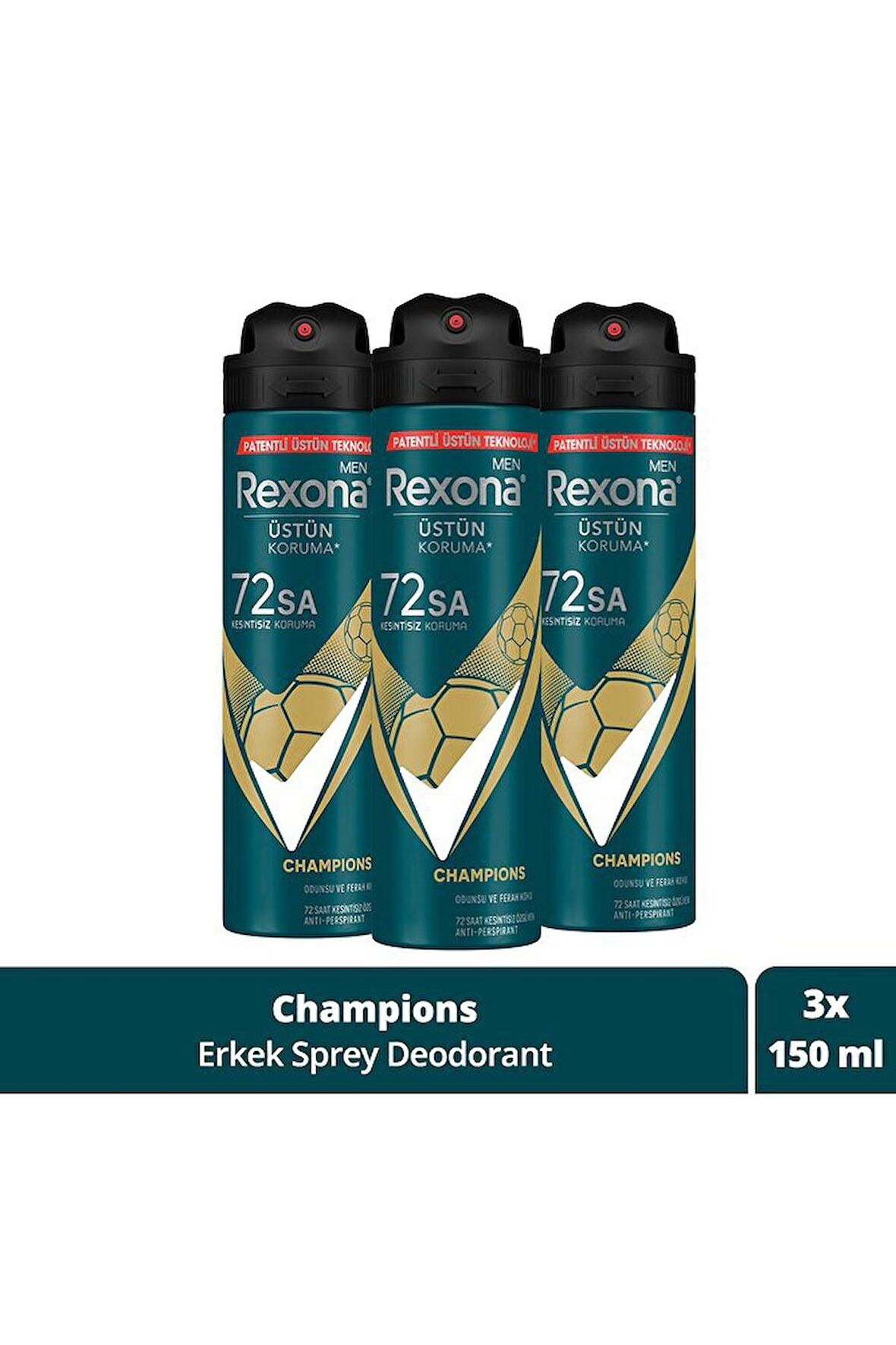 Rexona Men Deodorant Champions 150 ML - 3'lü Avantaj Paketi