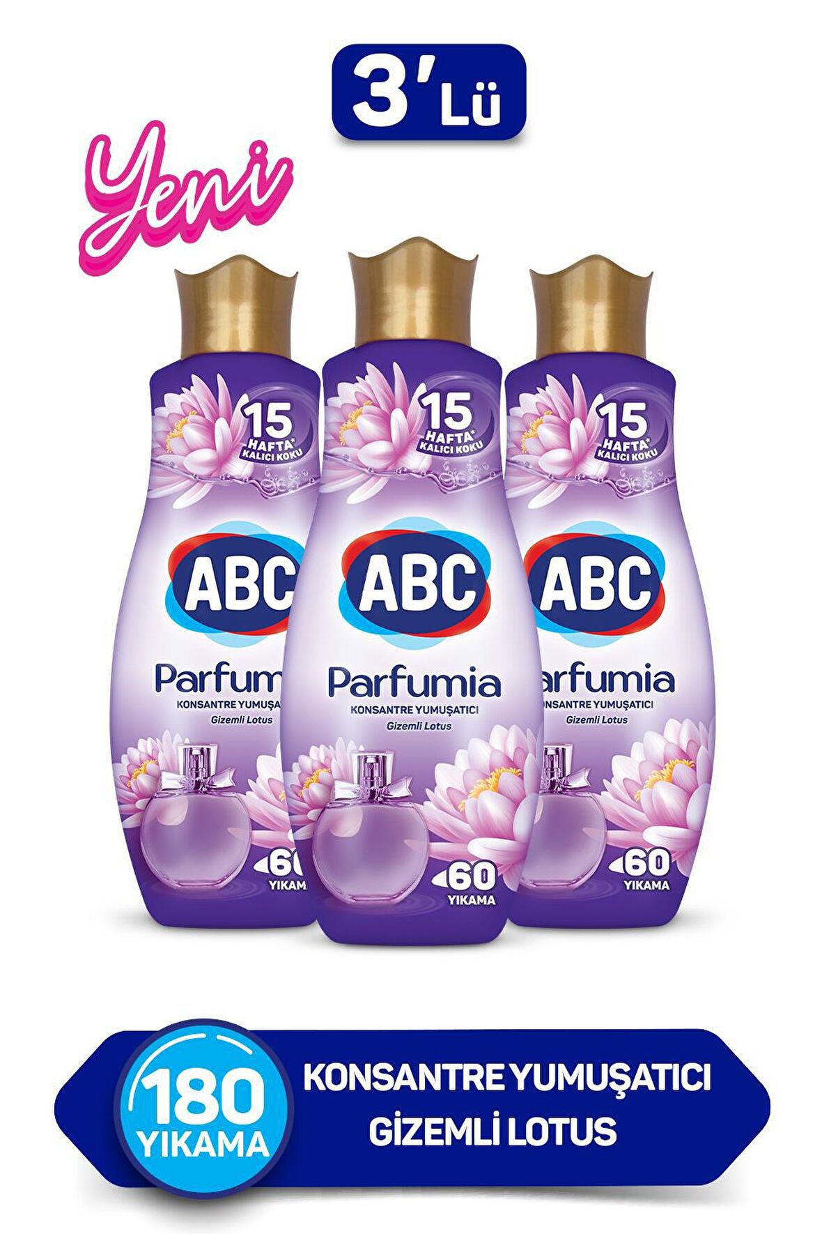 ABC Parfumia Gizemli Lotus Beyazlar ve Renkliler İçin Konsantre Yumuşatıcı 3 x 1440 ml 180 Yıkama