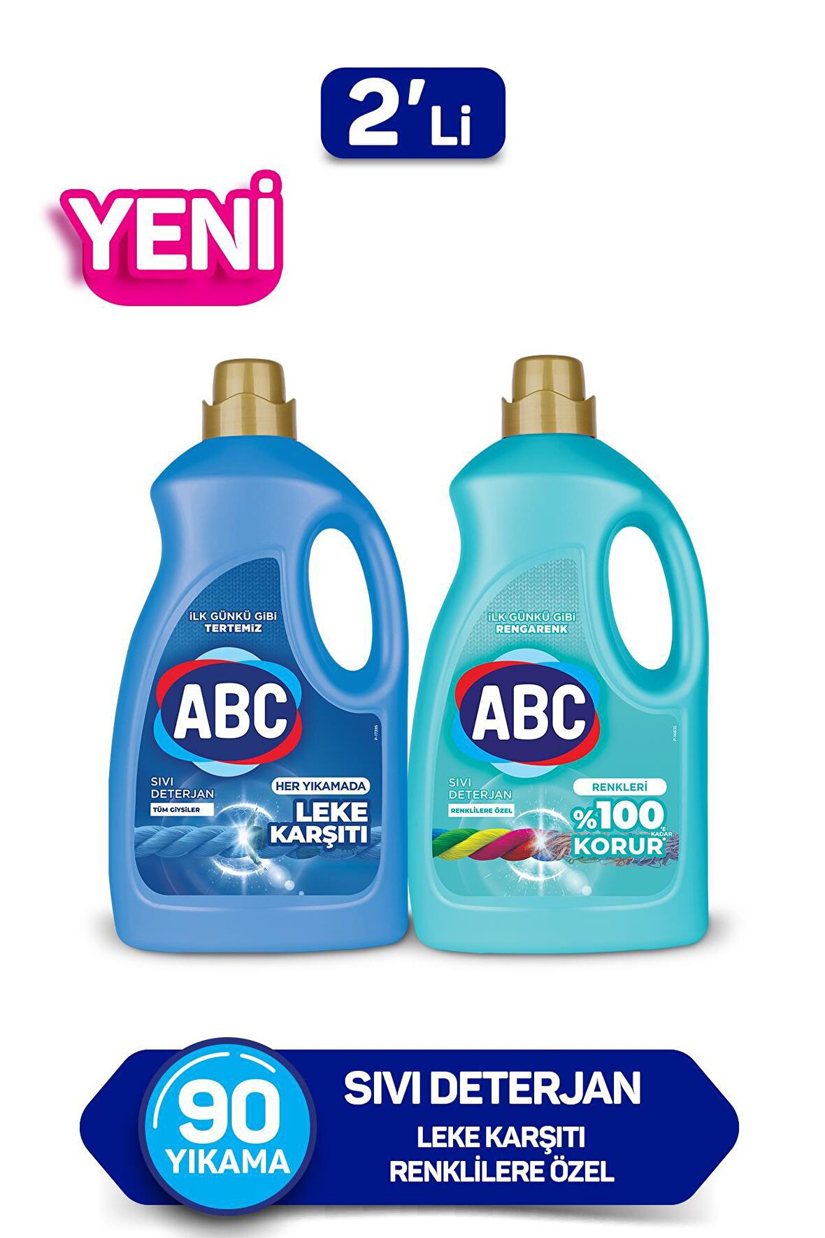 ABC Leke Karşıtı & %100 Korur Renkliler için Sıvı Deterjan 90 Yıkama 2x2.75 lt