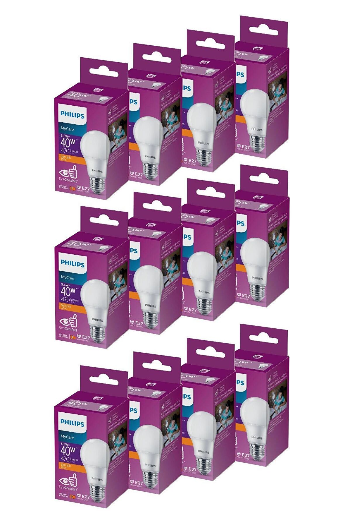 PHILIPS LED 5-40W AMPUL 2700K SARI IŞIK 12Lİ