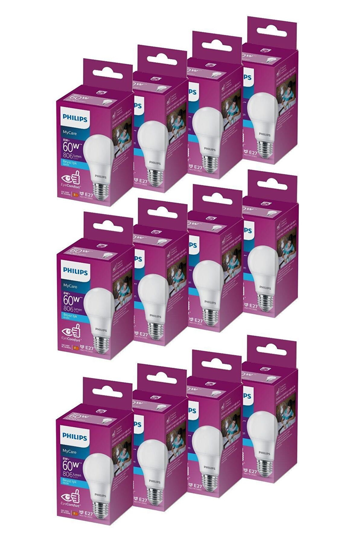 PHILIPS LED 8-60W AMPUL 6500K BEYAZ IŞIK 12Lİ